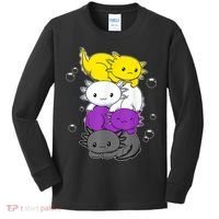 Kawaii Axolotl Pile Nonbinary Flag LGBTQ Kids Long Sleeve Shirt thumb 0