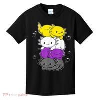 Kawaii Axolotl Pile Nonbinary Flag LGBTQ Kids T-Shirt thumb 0