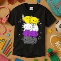 Kawaii Axolotl Pile Nonbinary Flag LGBTQ Kids T-Shirt thumb 3
