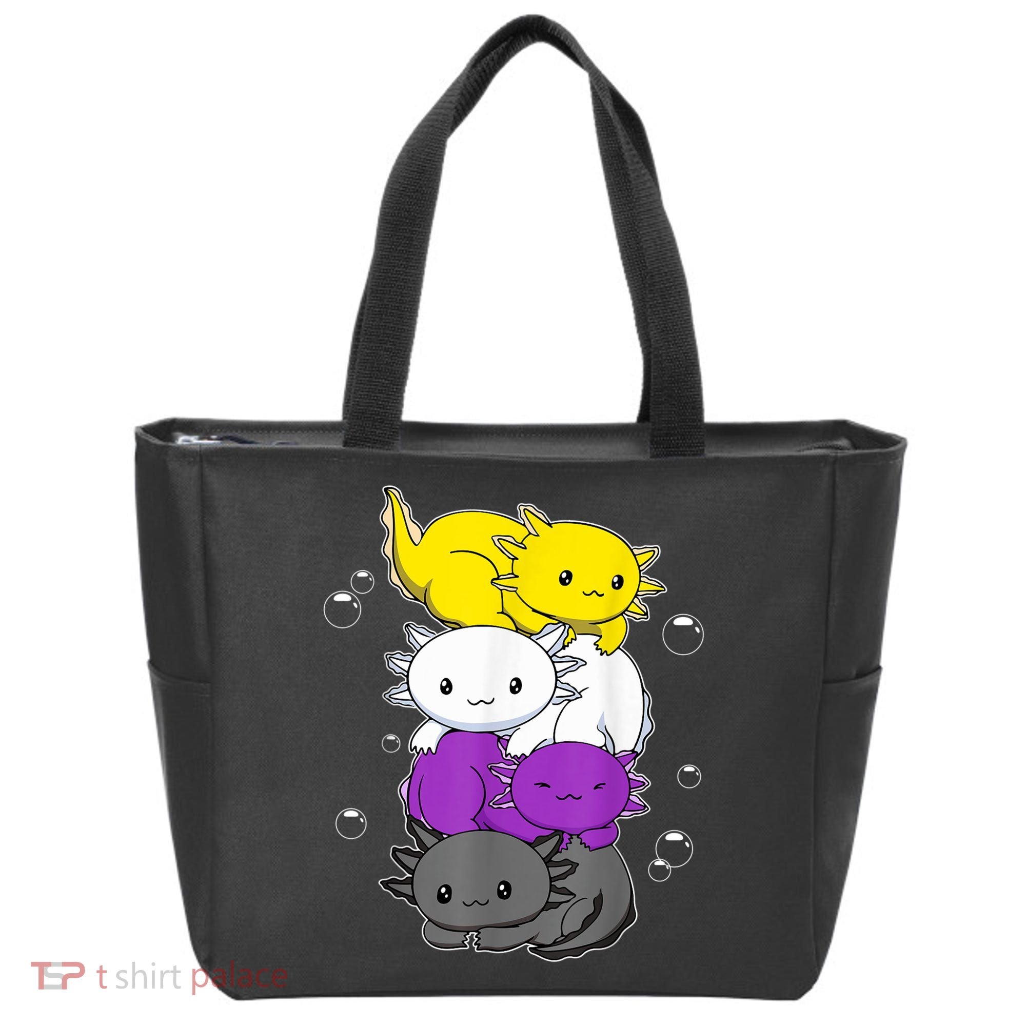 Kawaii Axolotl Pile Nonbinary Flag LGBTQ Tote Bag