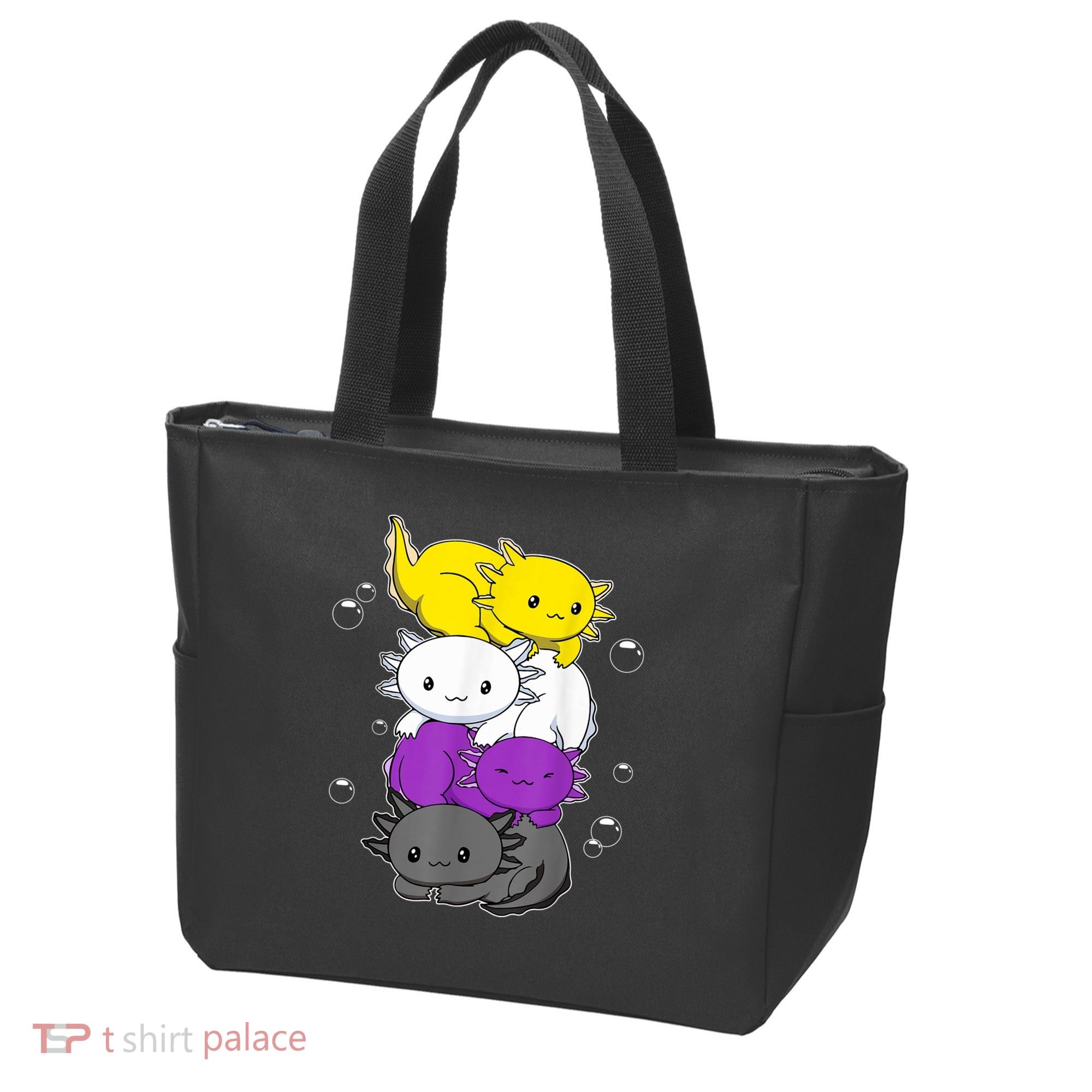 Kawaii Axolotl Pile Nonbinary Flag LGBTQ Tote Bag