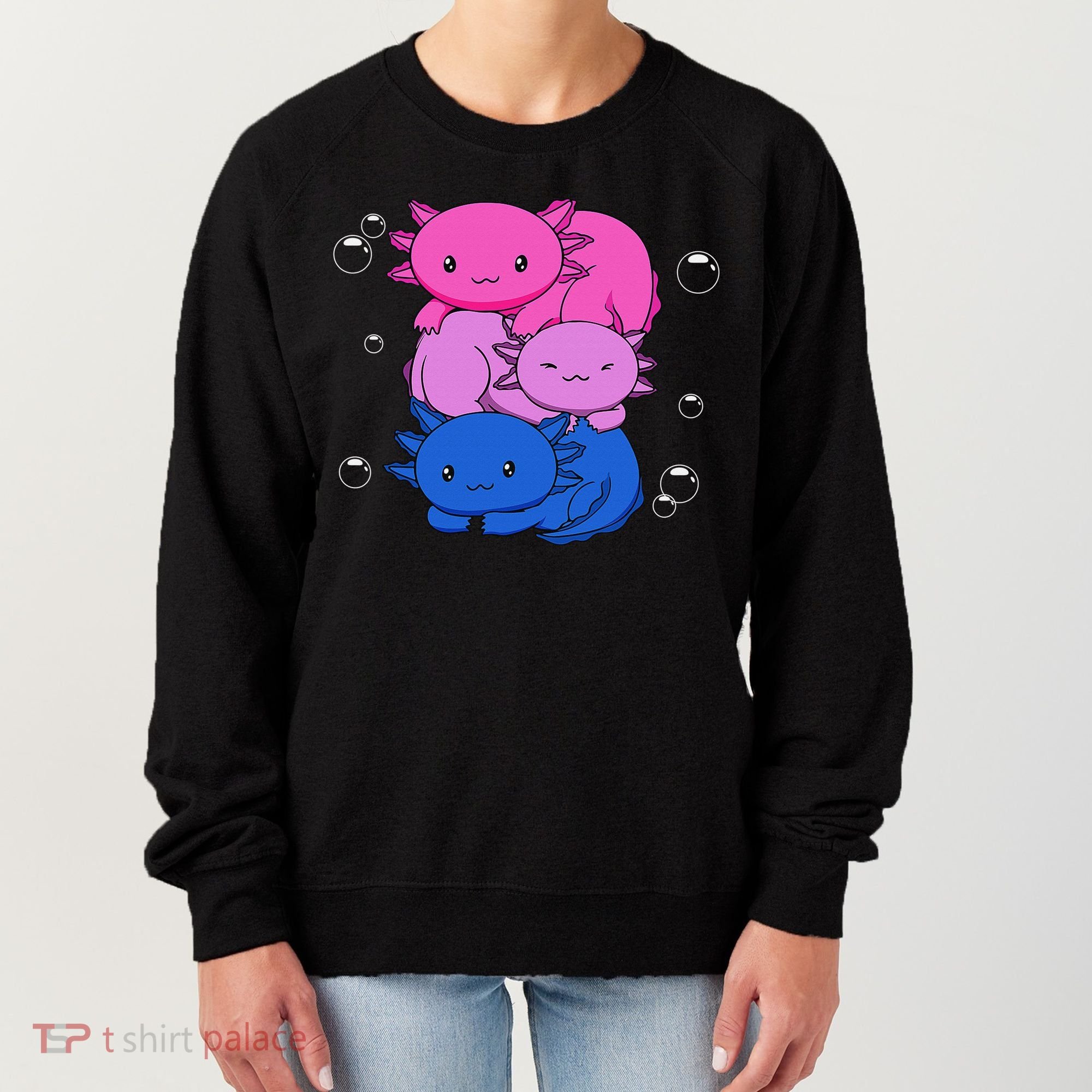 Kawaii Axolotl Pile Bisexual Pride Flag Bi LGBTQ  Women's Sweatshirt