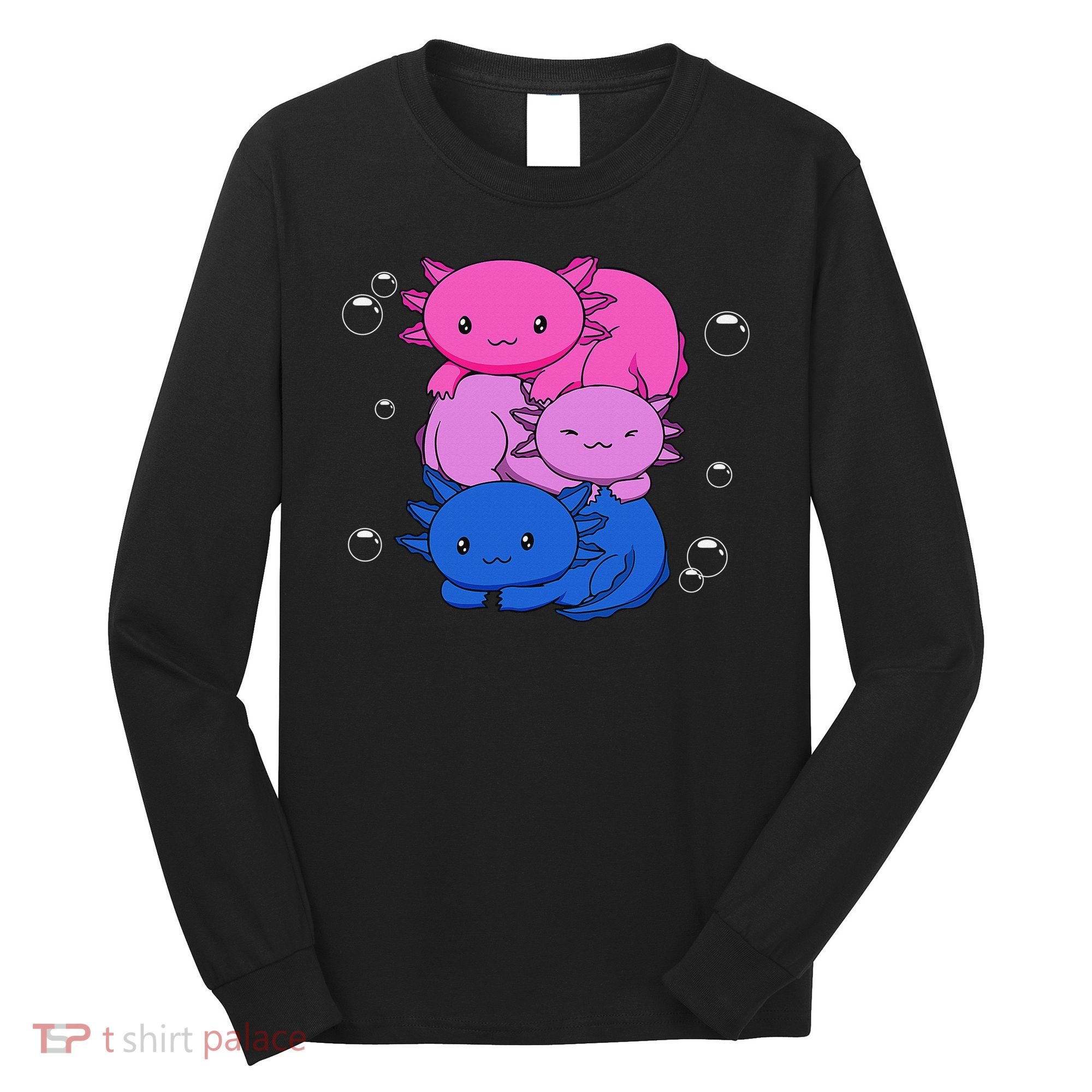 Kawaii Axolotl Pile Bisexual Pride Flag Bi LGBTQ  Long Sleeve Shirt