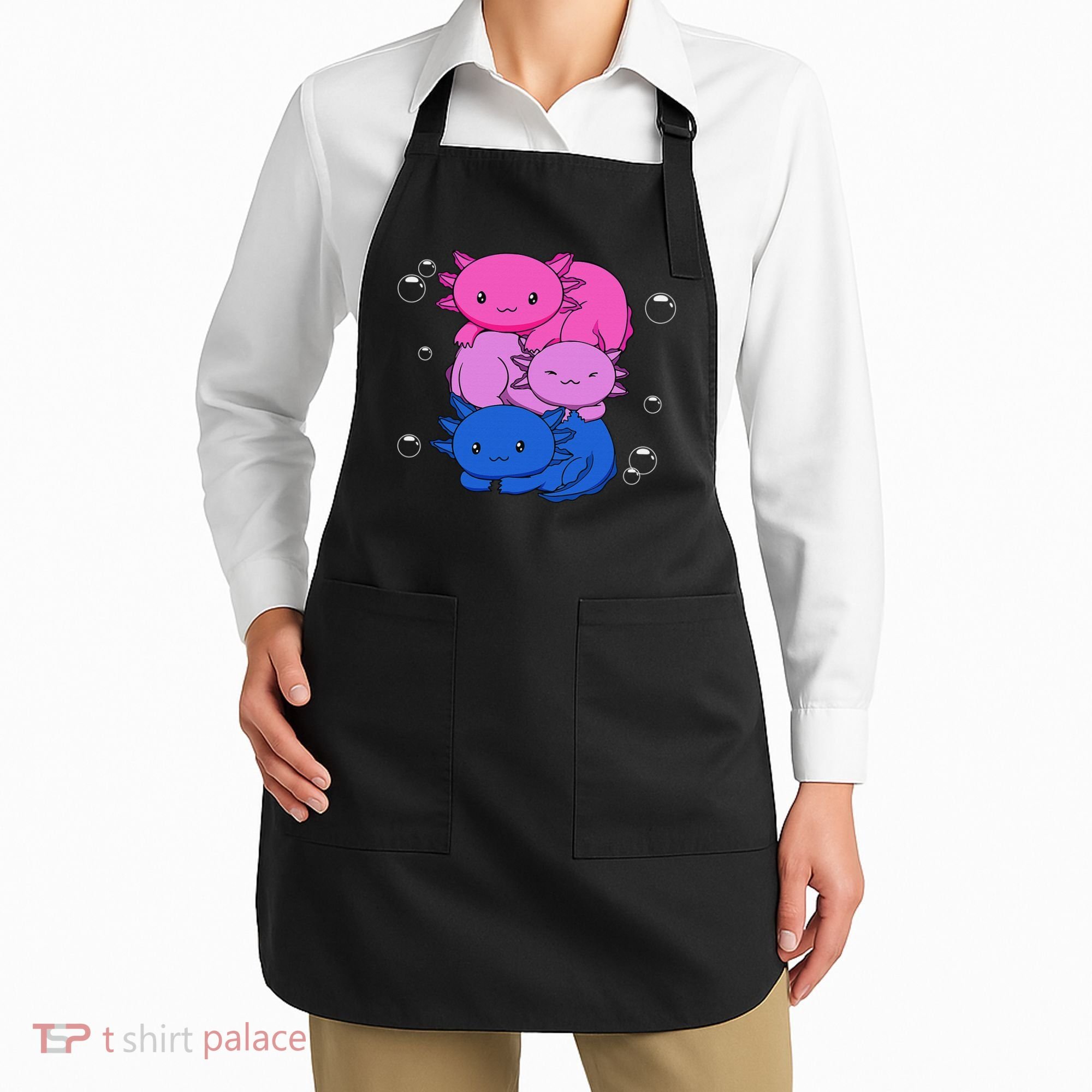 Kawaii Axolotl Pile Bisexual Pride Flag Bi LGBTQ  Apron