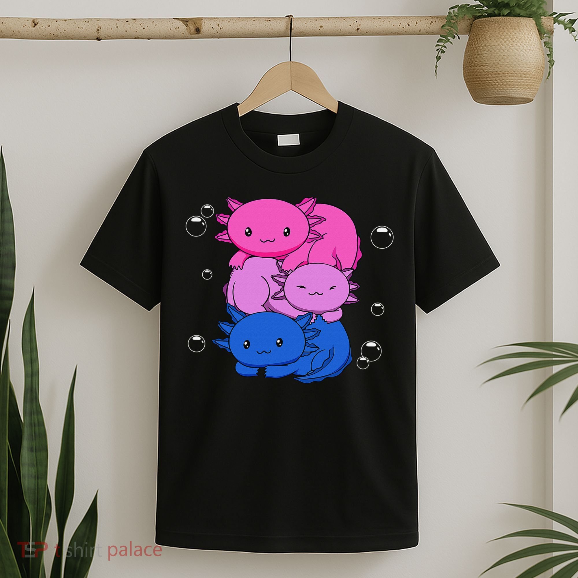 Kawaii Axolotl Pile Bisexual Pride Flag Bi LGBTQ  T-Shirt