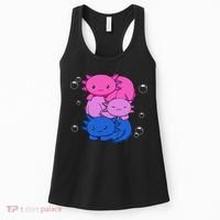 Kawaii Axolotl Pile Bisexual Pride Flag Bi LGBTQ  Women's Tank Top thumb 0