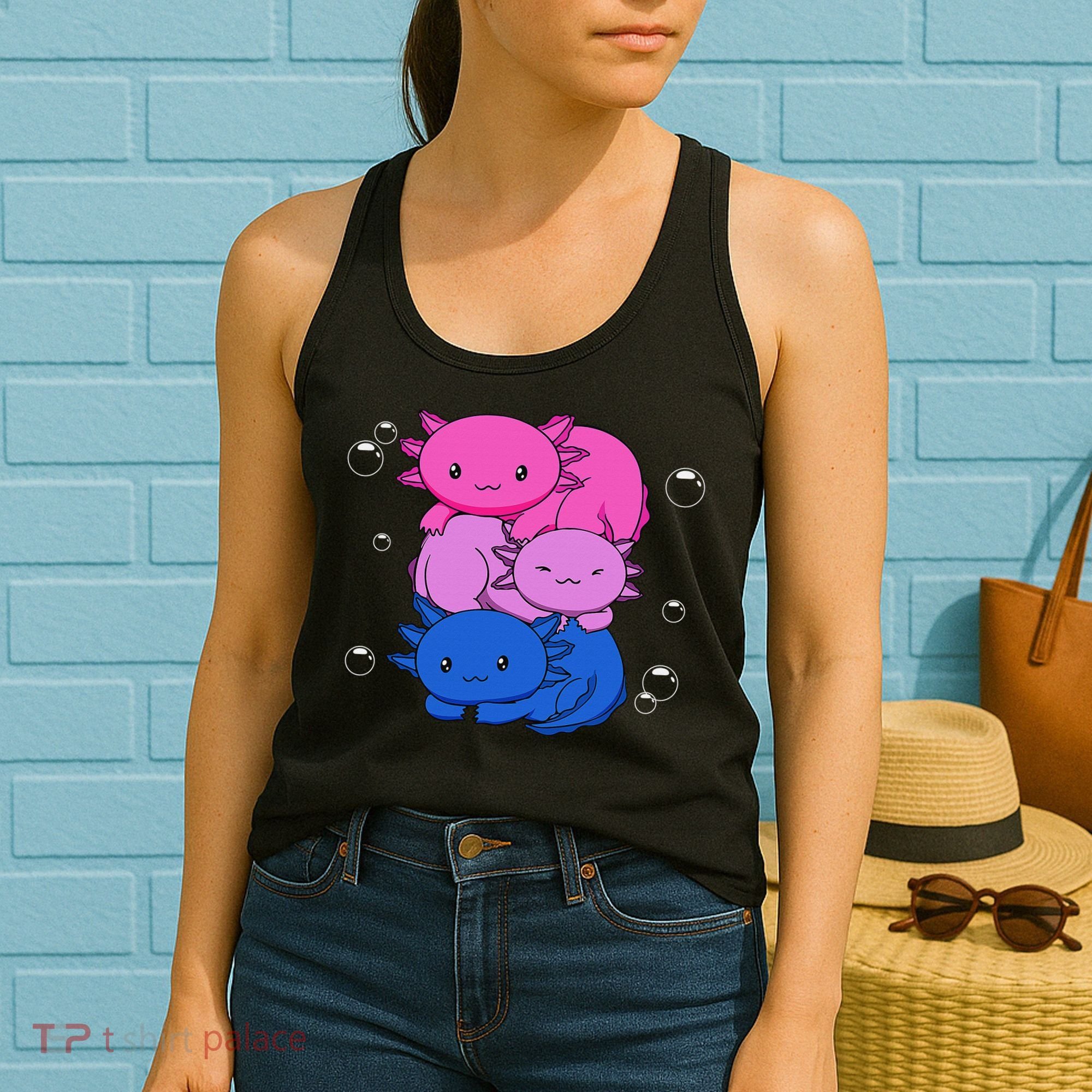 Kawaii Axolotl Pile Bisexual Pride Flag Bi LGBTQ  Women's Tank Top
