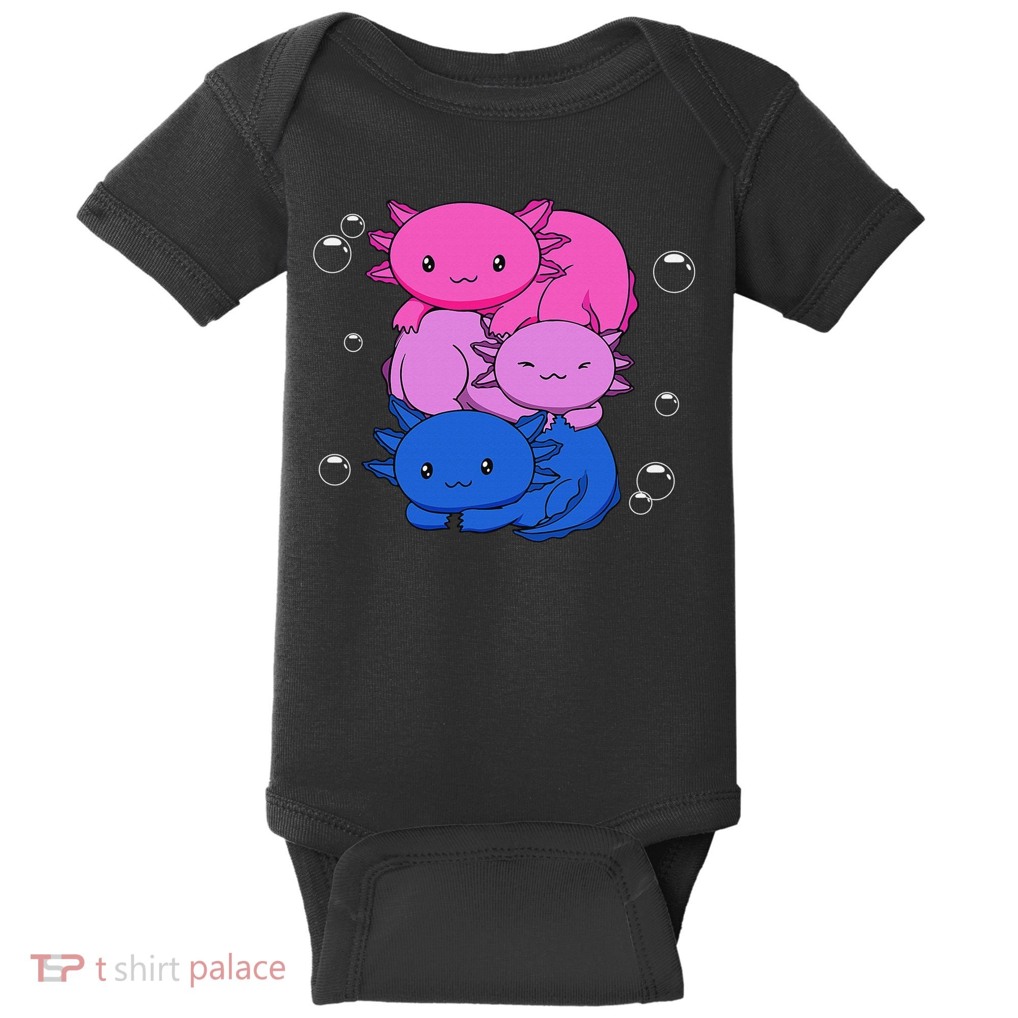 Kawaii Axolotl Pile Bisexual Pride Flag Bi LGBTQ  Baby Bodysuit