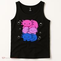 Kawaii Axolotl Pile Bisexual Pride Flag Bi LGBTQ  Tank Top thumb 2