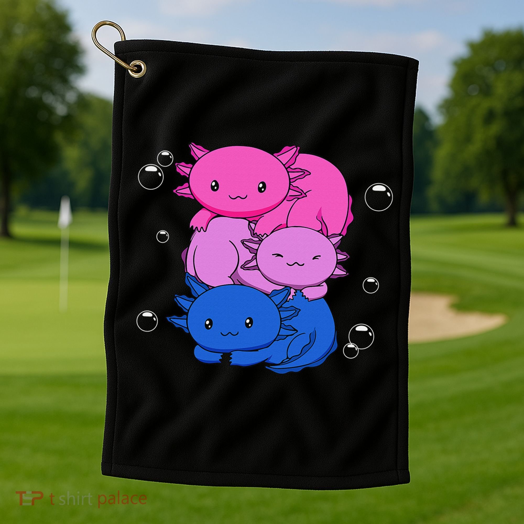 Kawaii Axolotl Pile Bisexual Pride Flag Bi LGBTQ  Golf Towel