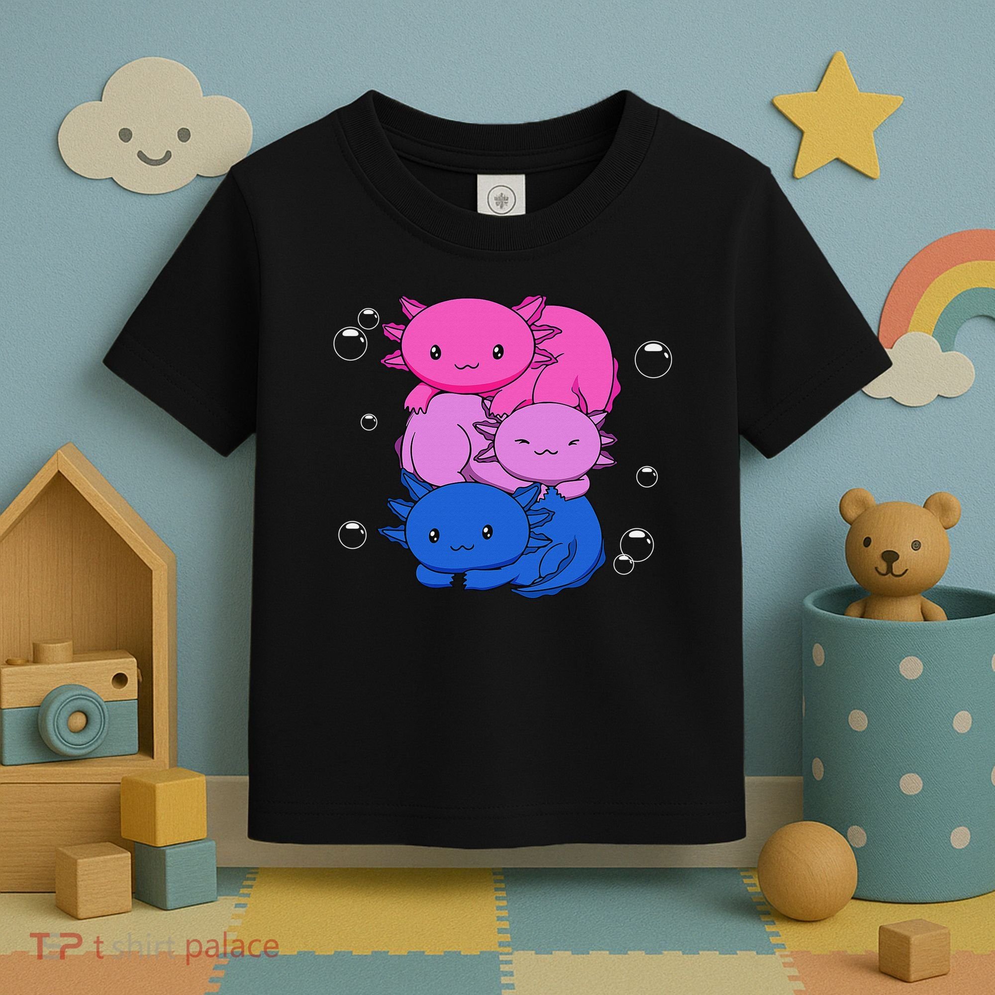 Kawaii Axolotl Pile Bisexual Pride Flag Bi LGBTQ  Toddler T-Shirt