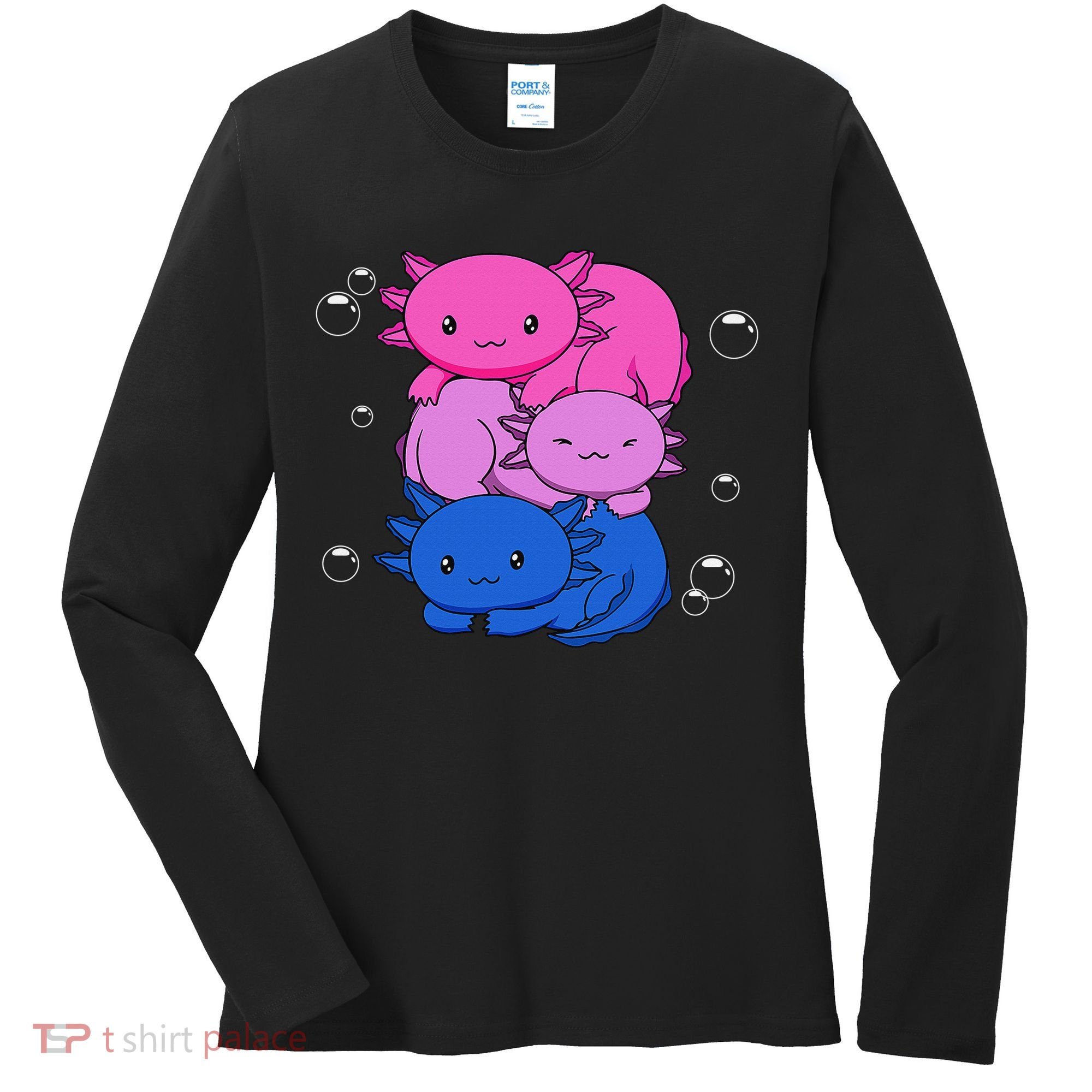 Kawaii Axolotl Pile Bisexual Pride Flag Bi LGBTQ  Women's Long Sleeve Shirt