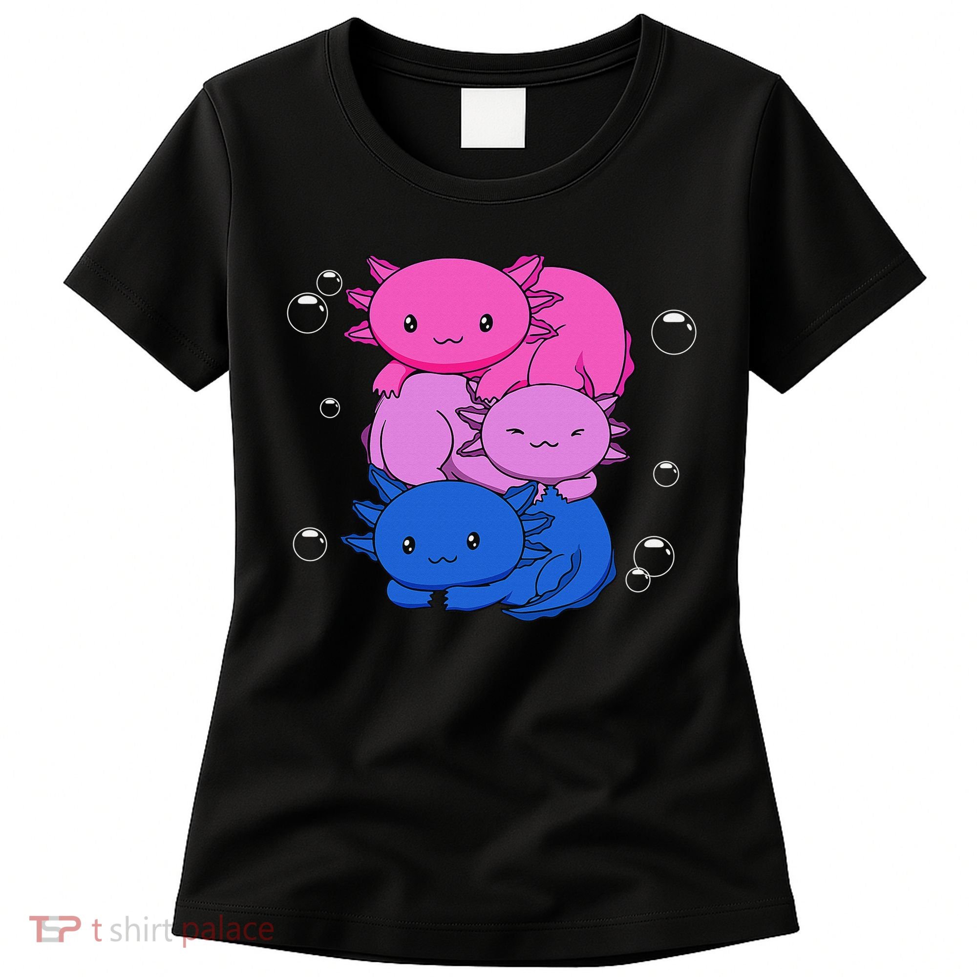 Kawaii Axolotl Pile Bisexual Pride Flag Bi LGBTQ  Women's T-Shirt