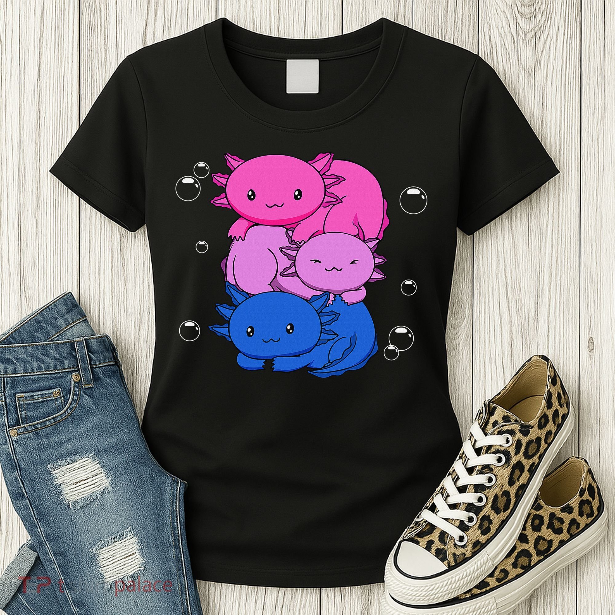 Kawaii Axolotl Pile Bisexual Pride Flag Bi LGBTQ  Women's T-Shirt