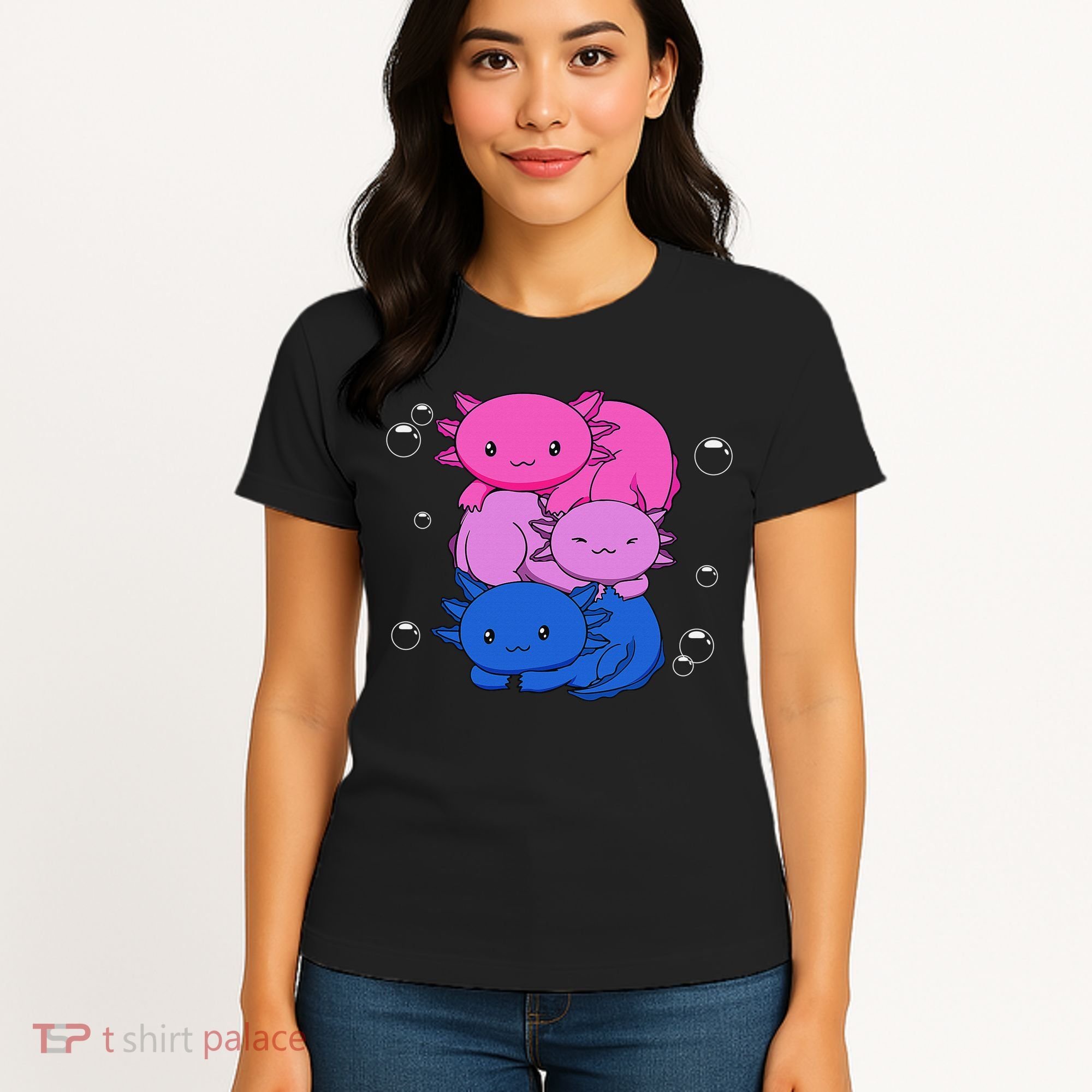 Kawaii Axolotl Pile Bisexual Pride Flag Bi LGBTQ  Women's T-Shirt
