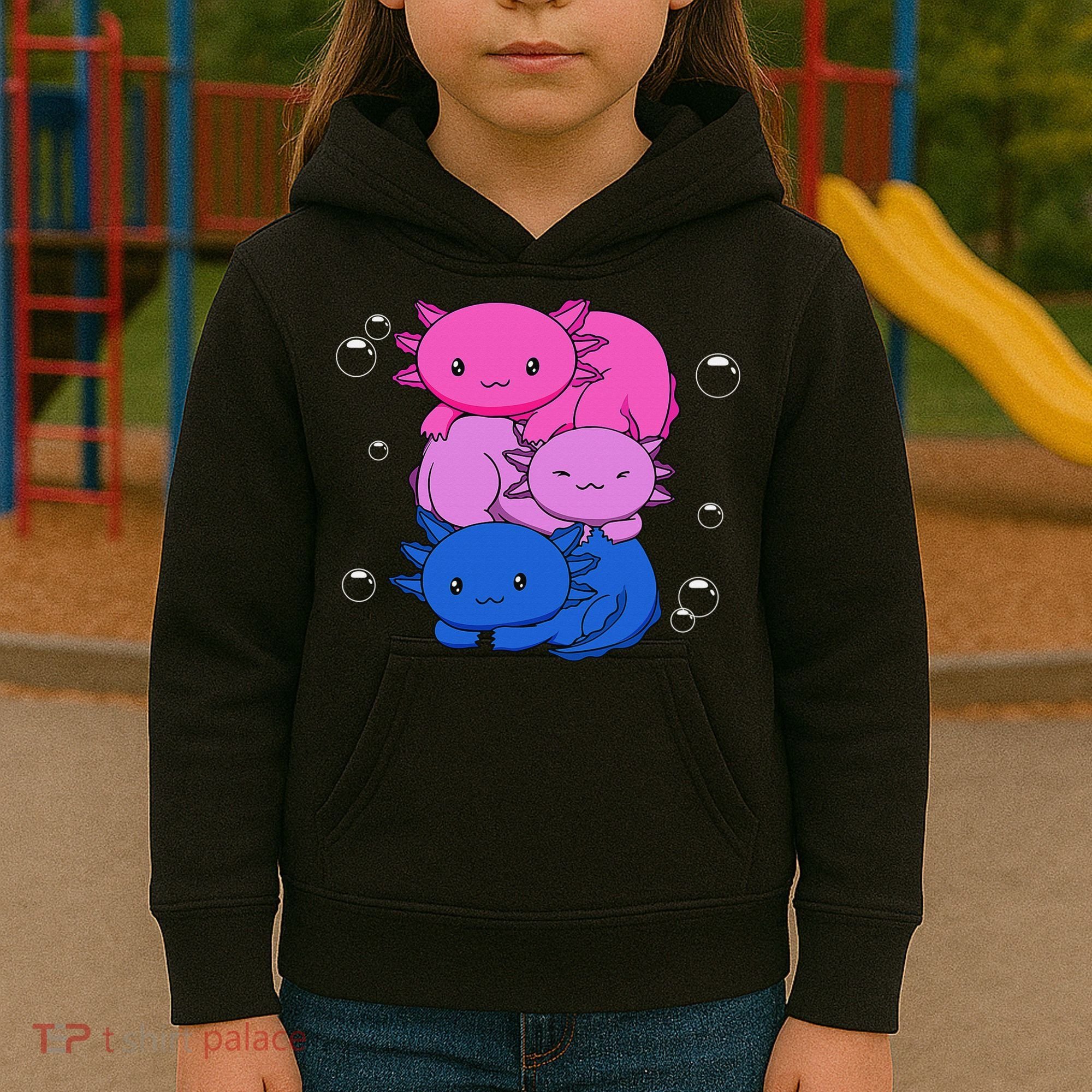 Kawaii Axolotl Pile Bisexual Pride Flag Bi LGBTQ  Kids Hoodie