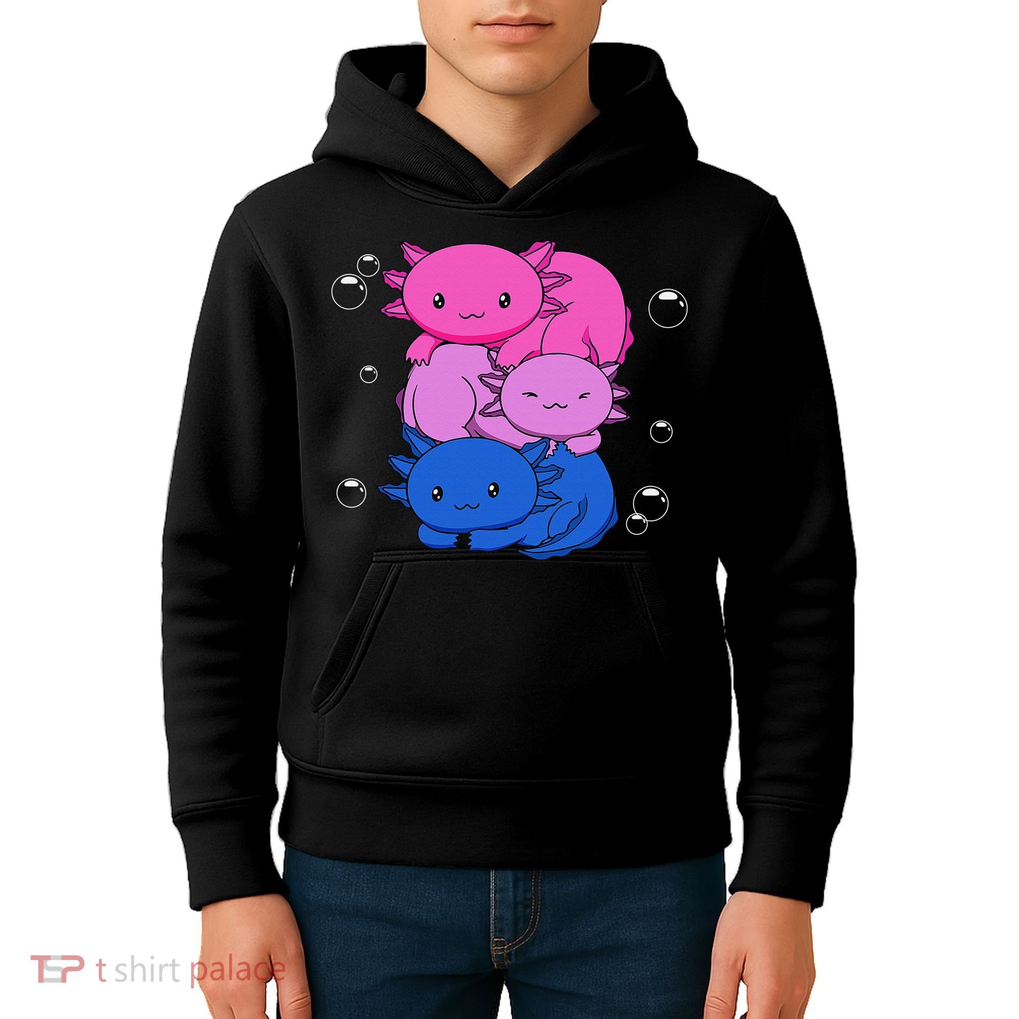 Kawaii Axolotl Pile Bisexual Pride Flag Bi LGBTQ  Kids Hoodie