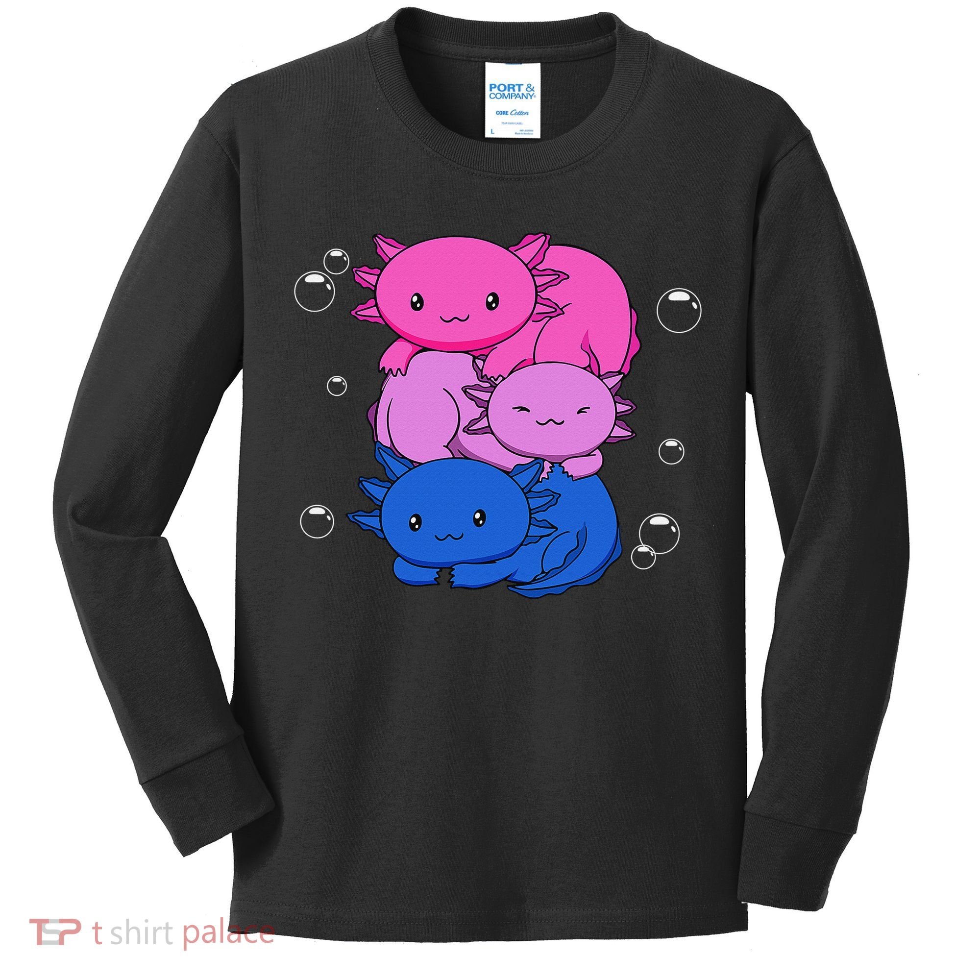 Kawaii Axolotl Pile Bisexual Pride Flag Bi LGBTQ  Kids Long Sleeve Shirt
