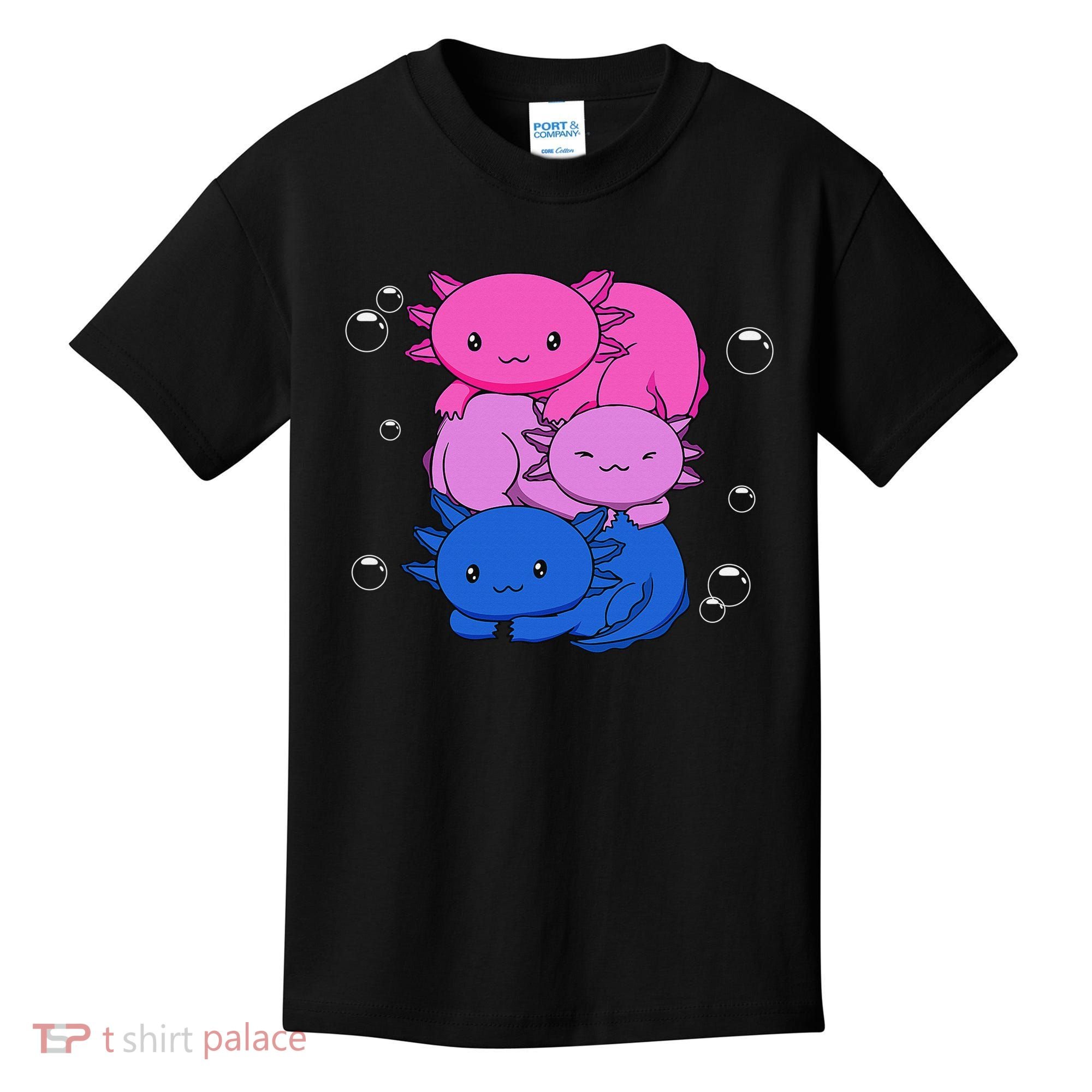Kawaii Axolotl Pile Bisexual Pride Flag Bi LGBTQ  Kids T-Shirt