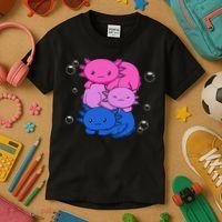 Kawaii Axolotl Pile Bisexual Pride Flag Bi LGBTQ  Kids T-Shirt thumb 3