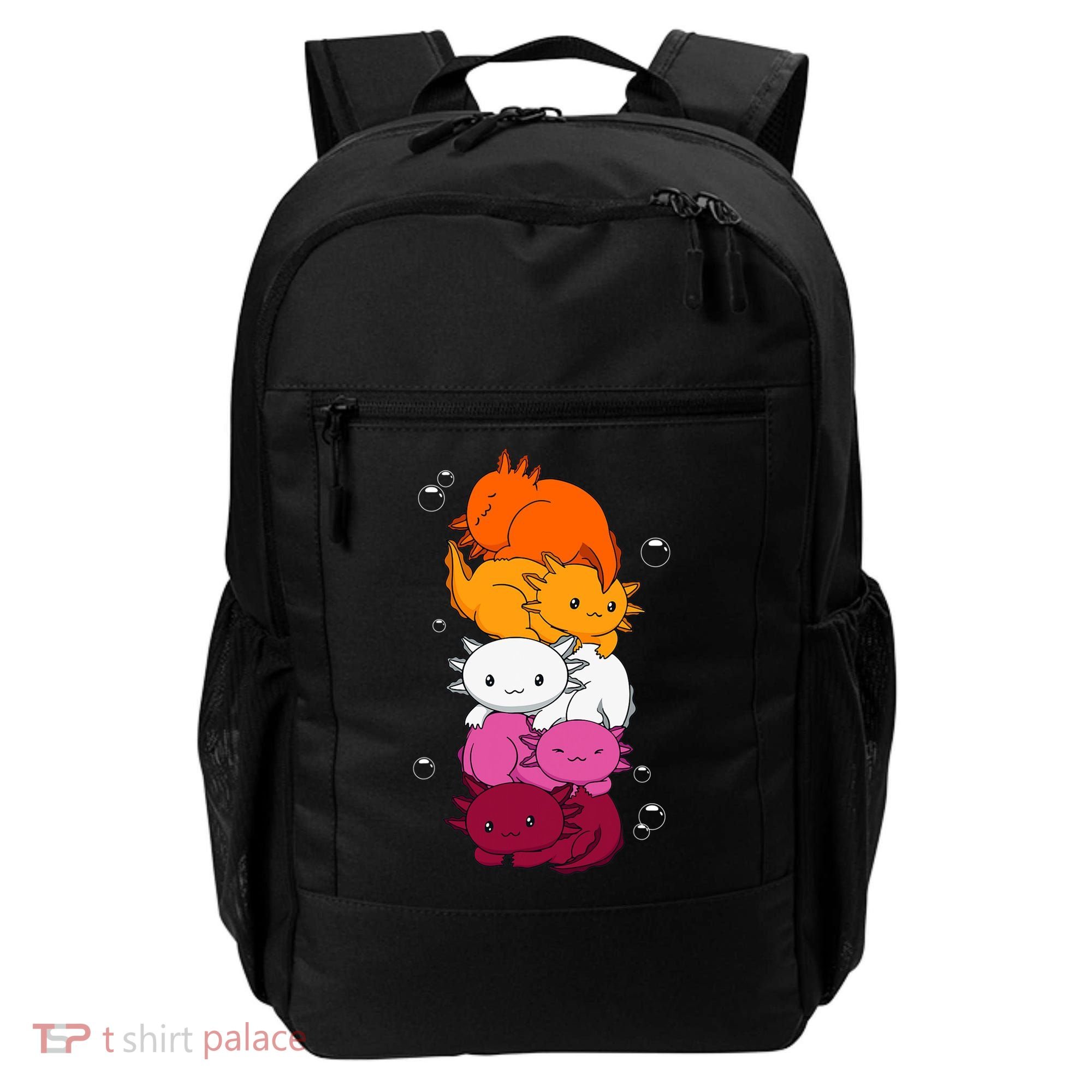Kawaii Axolotl Pile Lesbian Pride Flag LGBTQ Backpack