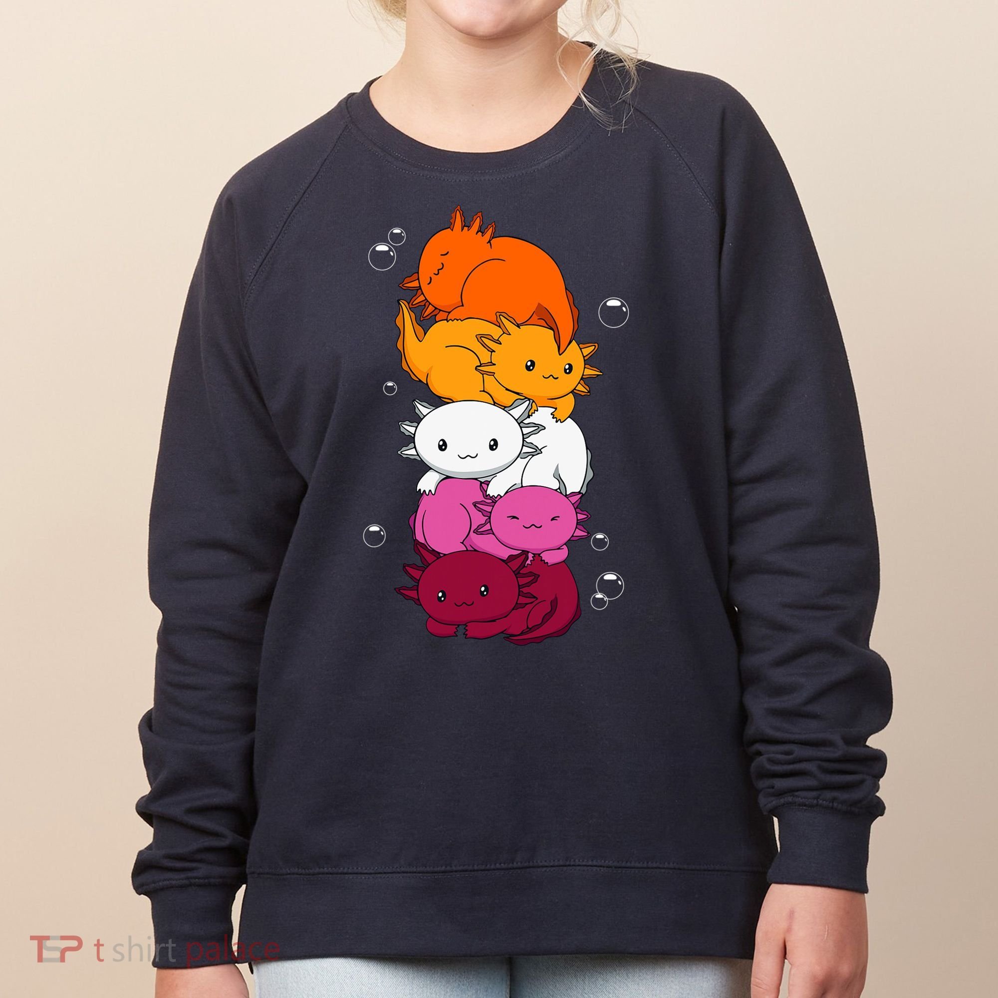 Kawaii Axolotl Pile Lesbian Pride Flag LGBTQ Women's Sweatshirt