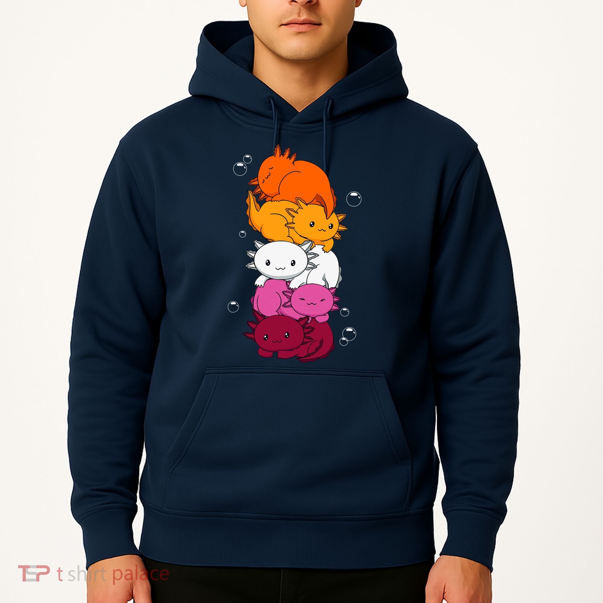 Kawaii Axolotl Pile Lesbian Pride Flag LGBTQ Hoodie