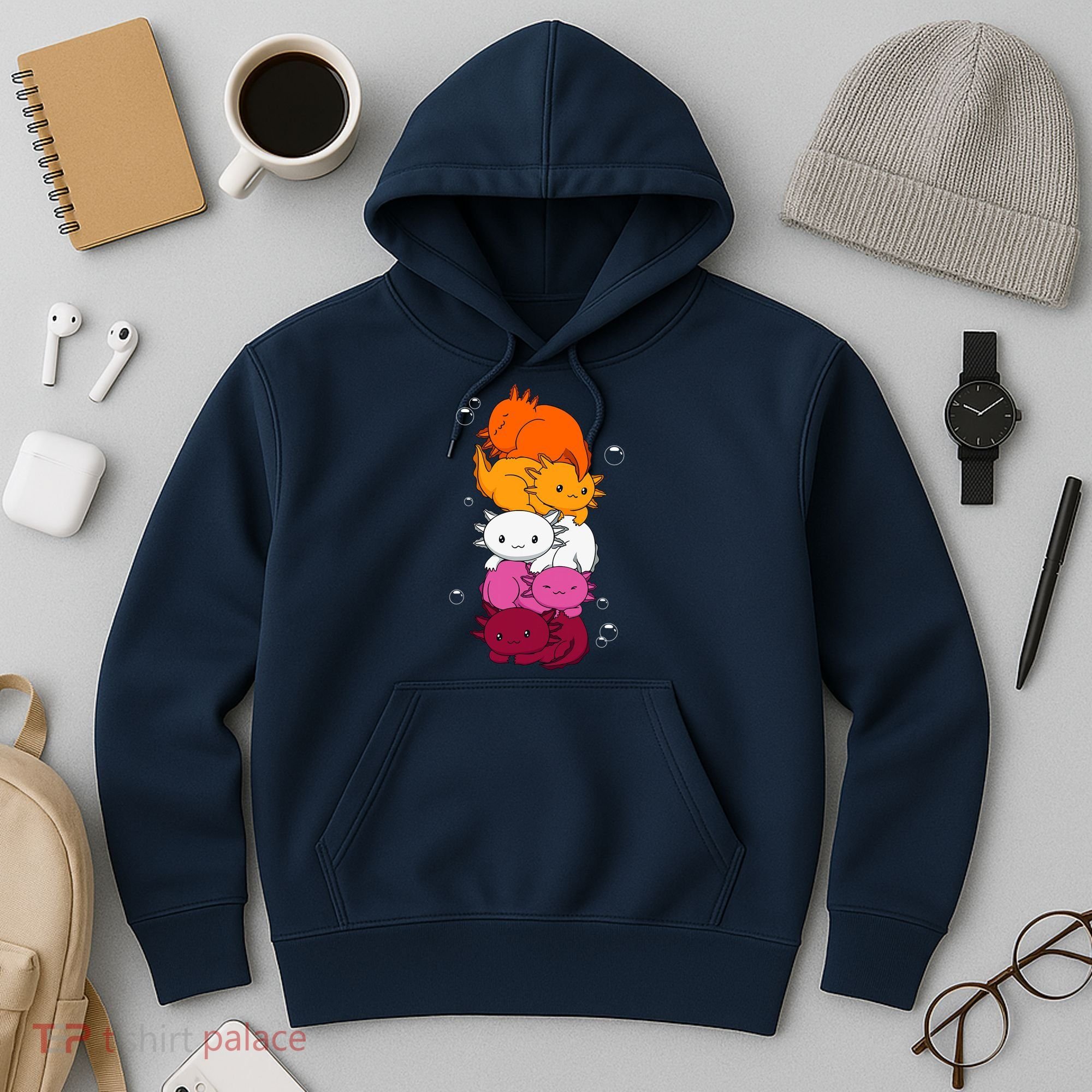 Kawaii Axolotl Pile Lesbian Pride Flag LGBTQ Hoodie