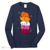 Kawaii Axolotl Pile Lesbian Pride Flag LGBTQ Long Sleeve Shirt thumb 0