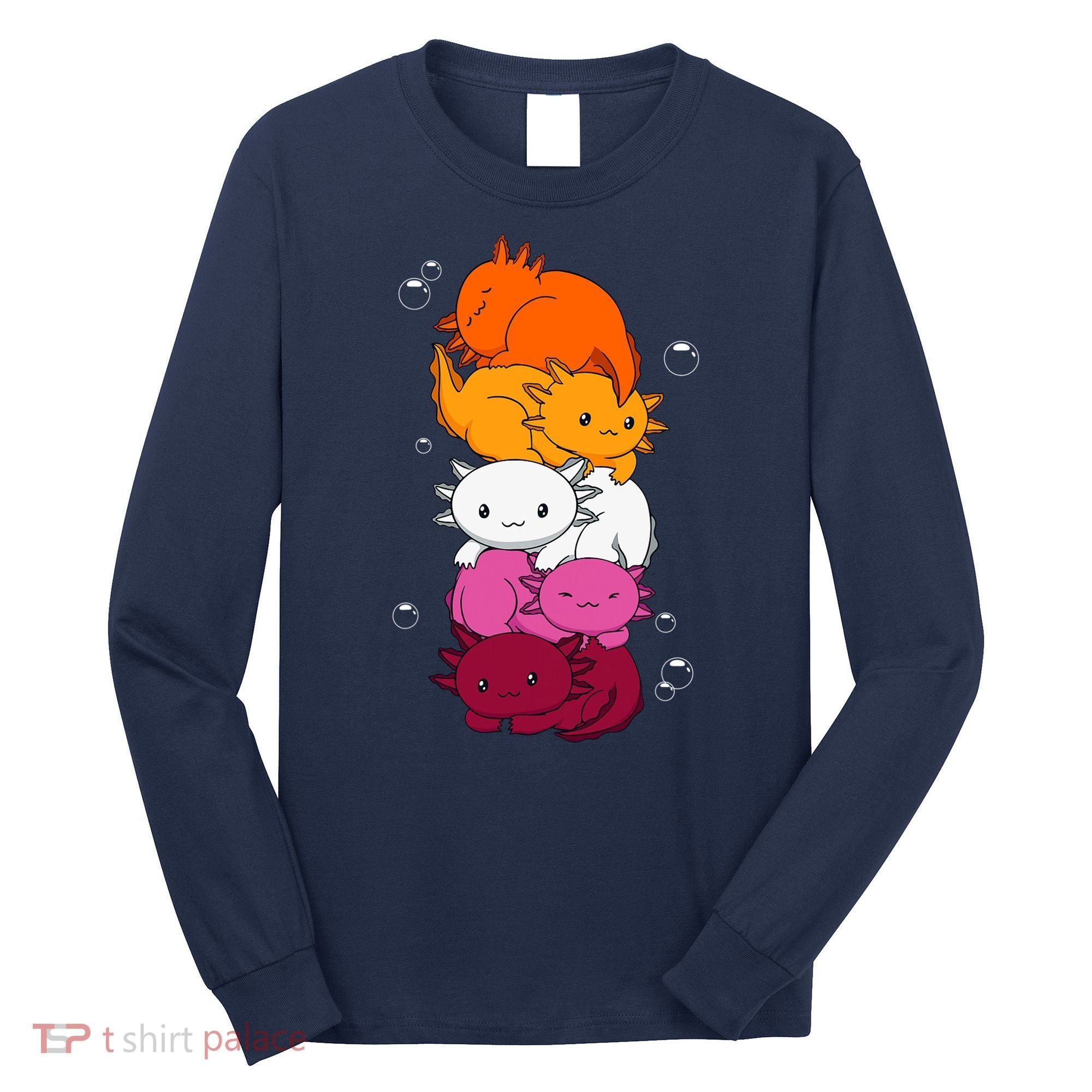 Kawaii Axolotl Pile Lesbian Pride Flag LGBTQ Long Sleeve Shirt