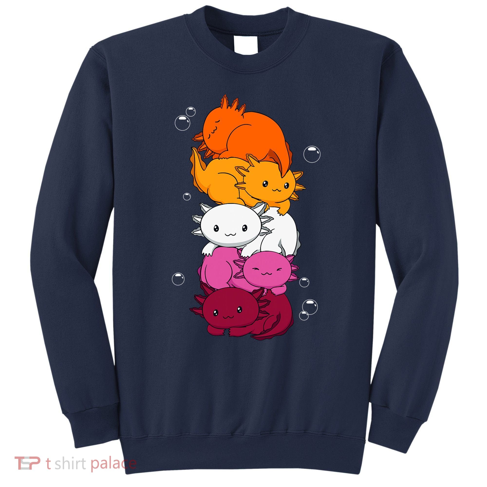 Kawaii Axolotl Pile Lesbian Pride Flag LGBTQ Sweatshirt