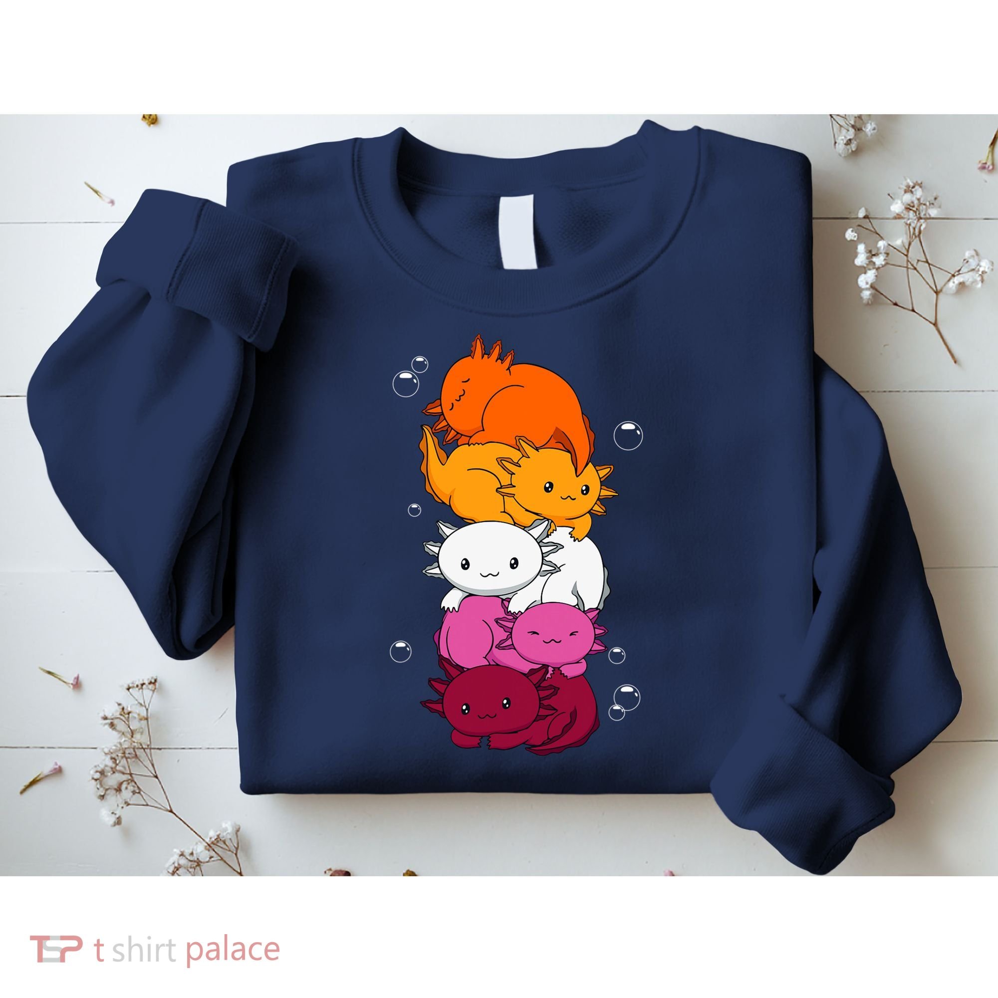 Kawaii Axolotl Pile Lesbian Pride Flag LGBTQ Sweatshirt