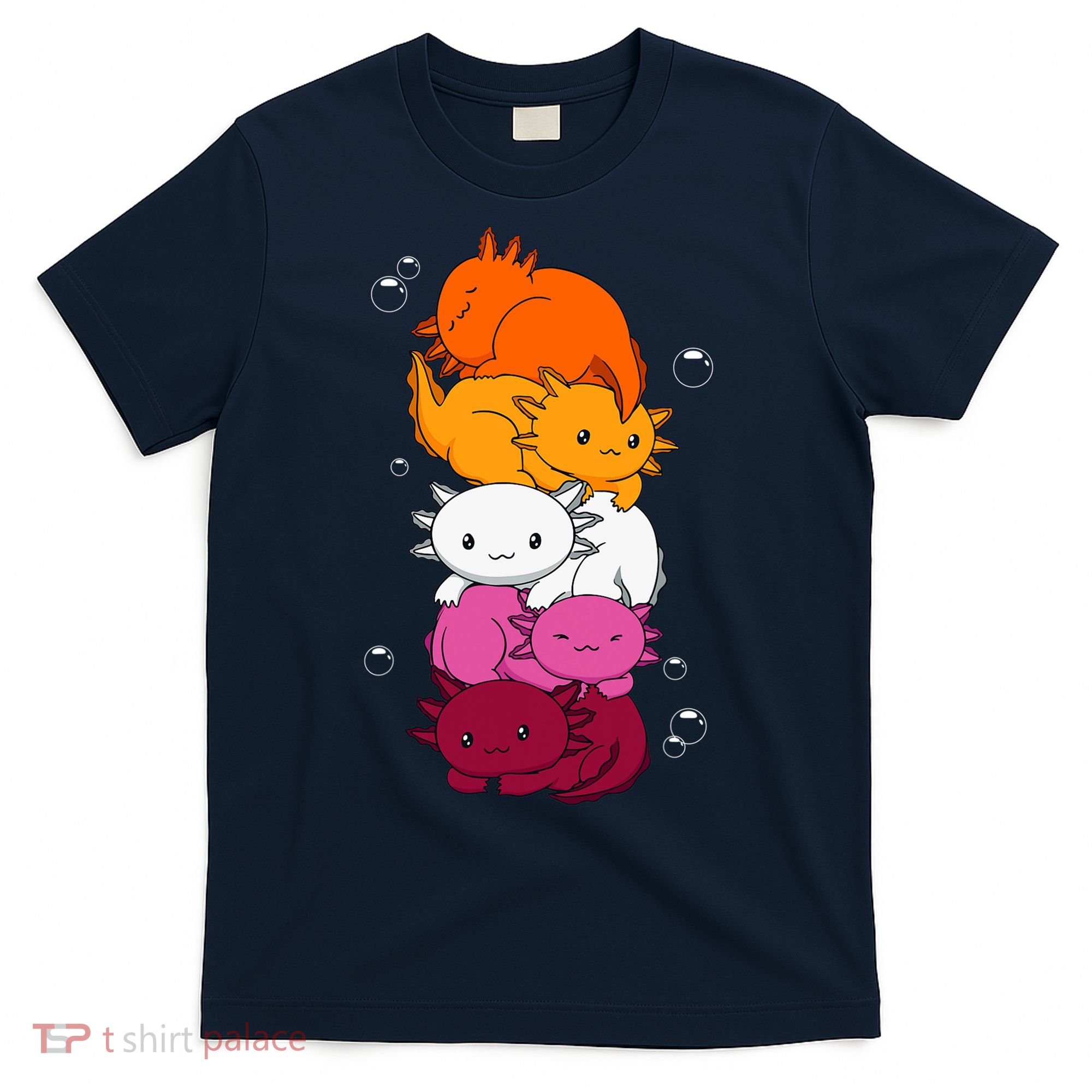 Kawaii Axolotl Pile Lesbian Pride Flag LGBTQ T-Shirt