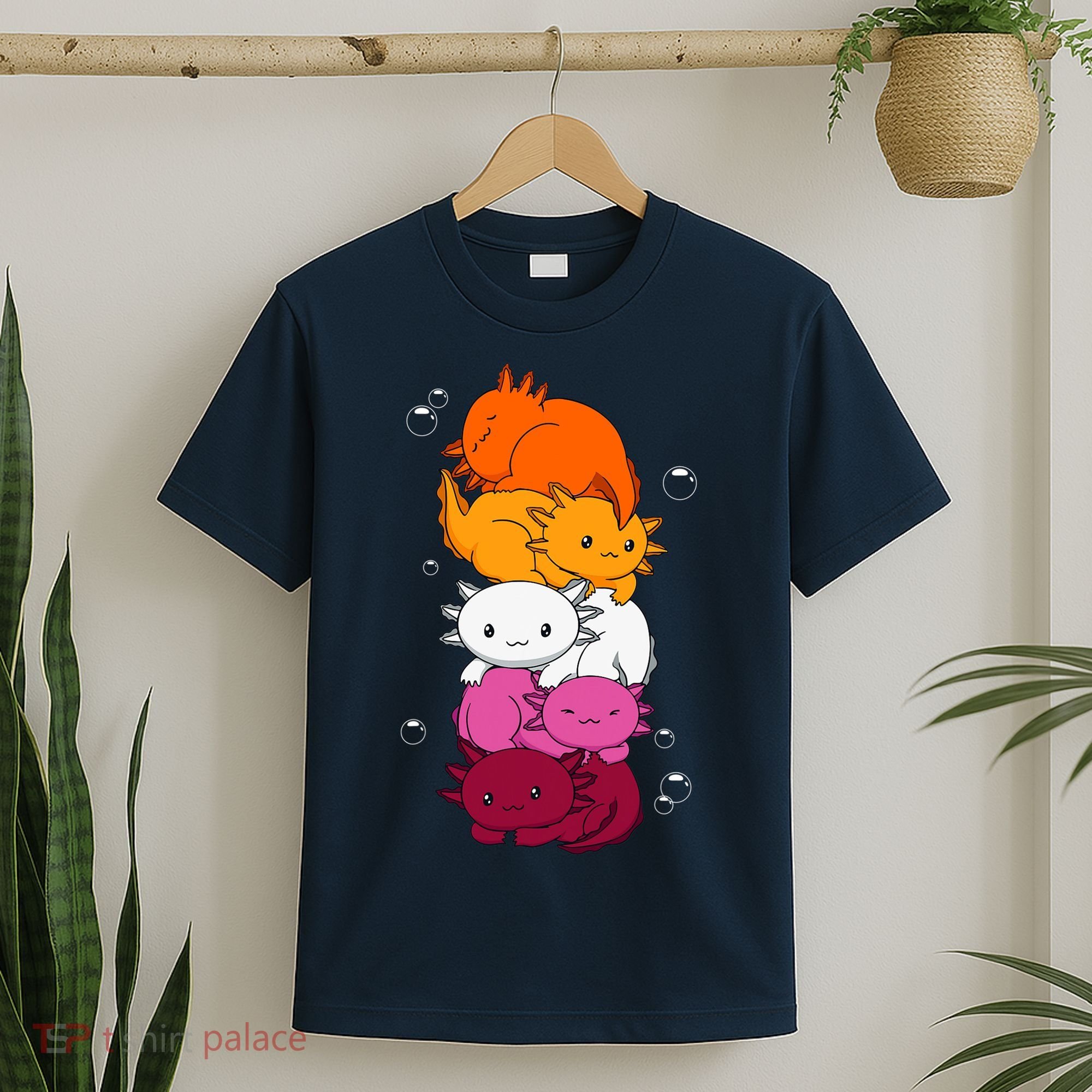 Kawaii Axolotl Pile Lesbian Pride Flag LGBTQ T-Shirt