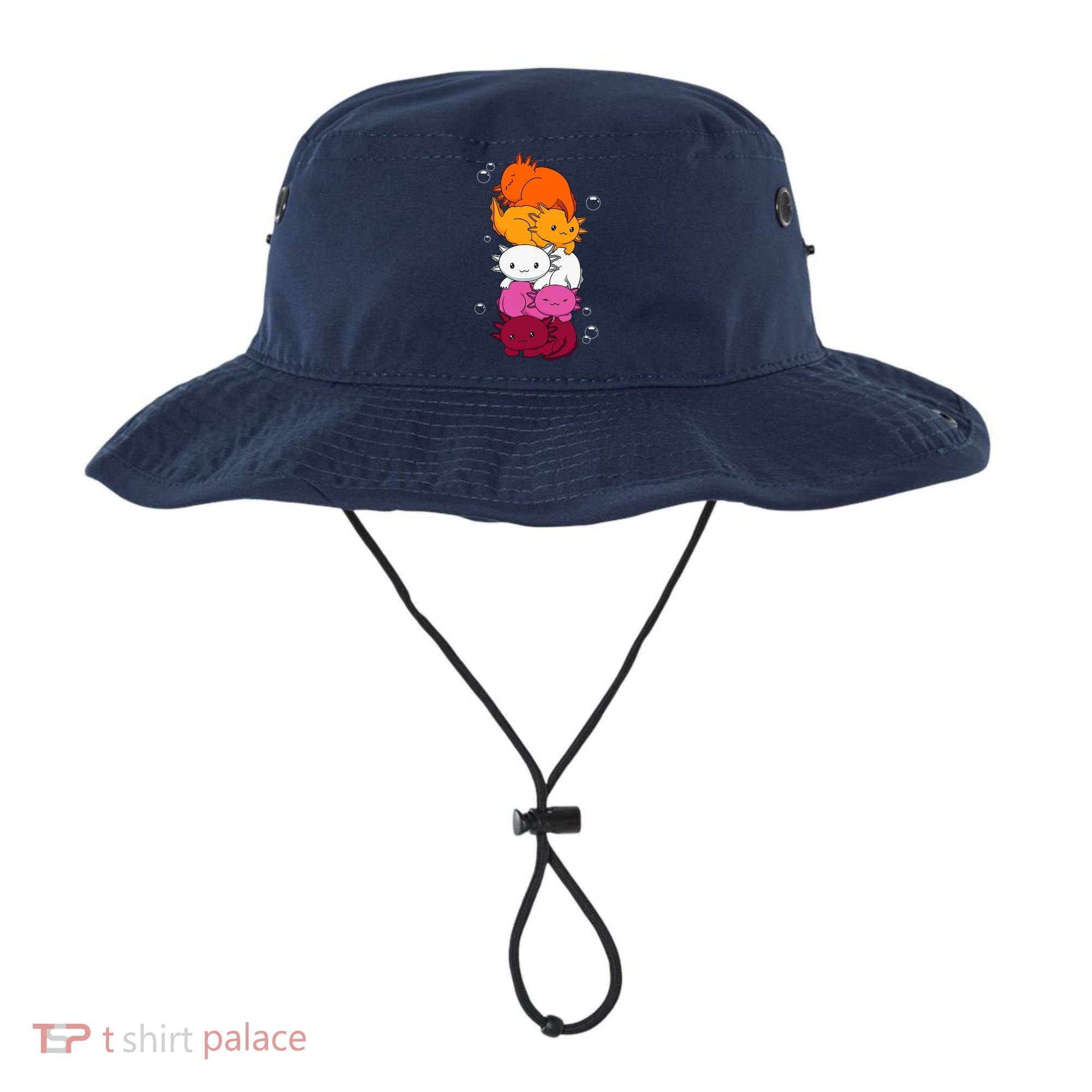 Kawaii Axolotl Pile Lesbian Pride Flag LGBTQ Bucket Hat