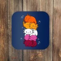 Kawaii Axolotl Pile Lesbian Pride Flag LGBTQ Coaster thumb 0