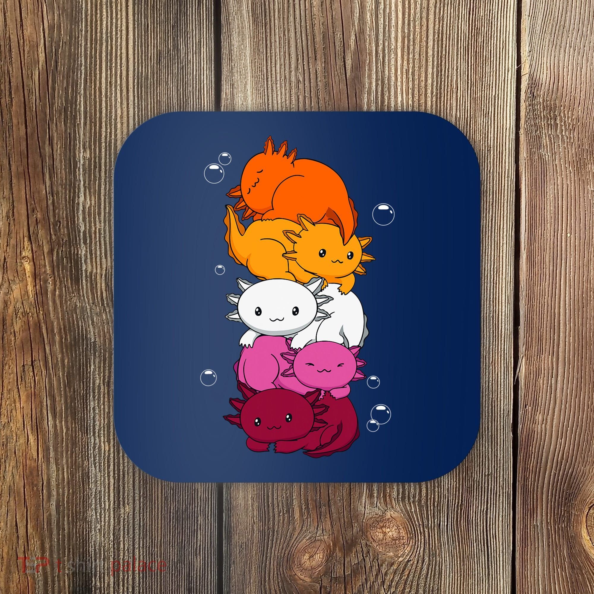 Kawaii Axolotl Pile Lesbian Pride Flag LGBTQ Coaster