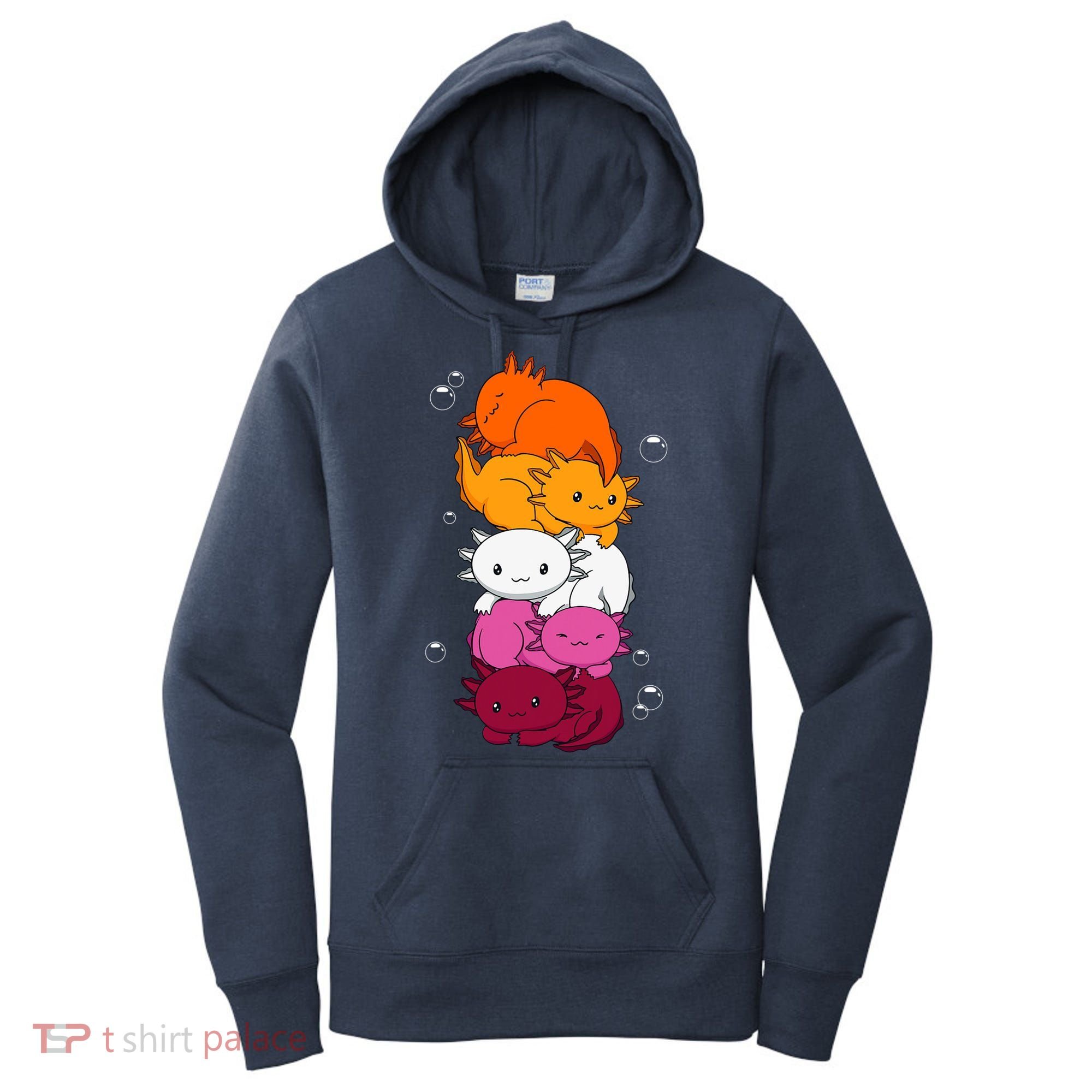 Kawaii Axolotl Pile Lesbian Pride Flag LGBTQ Women's Hoodie
