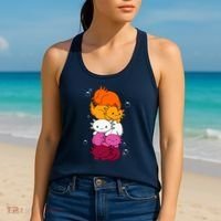Kawaii Axolotl Pile Lesbian Pride Flag LGBTQ Women's Tank Top thumb 2