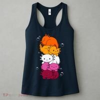 Kawaii Axolotl Pile Lesbian Pride Flag LGBTQ Women's Tank Top thumb 3