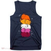 Kawaii Axolotl Pile Lesbian Pride Flag LGBTQ Tank Top thumb 0