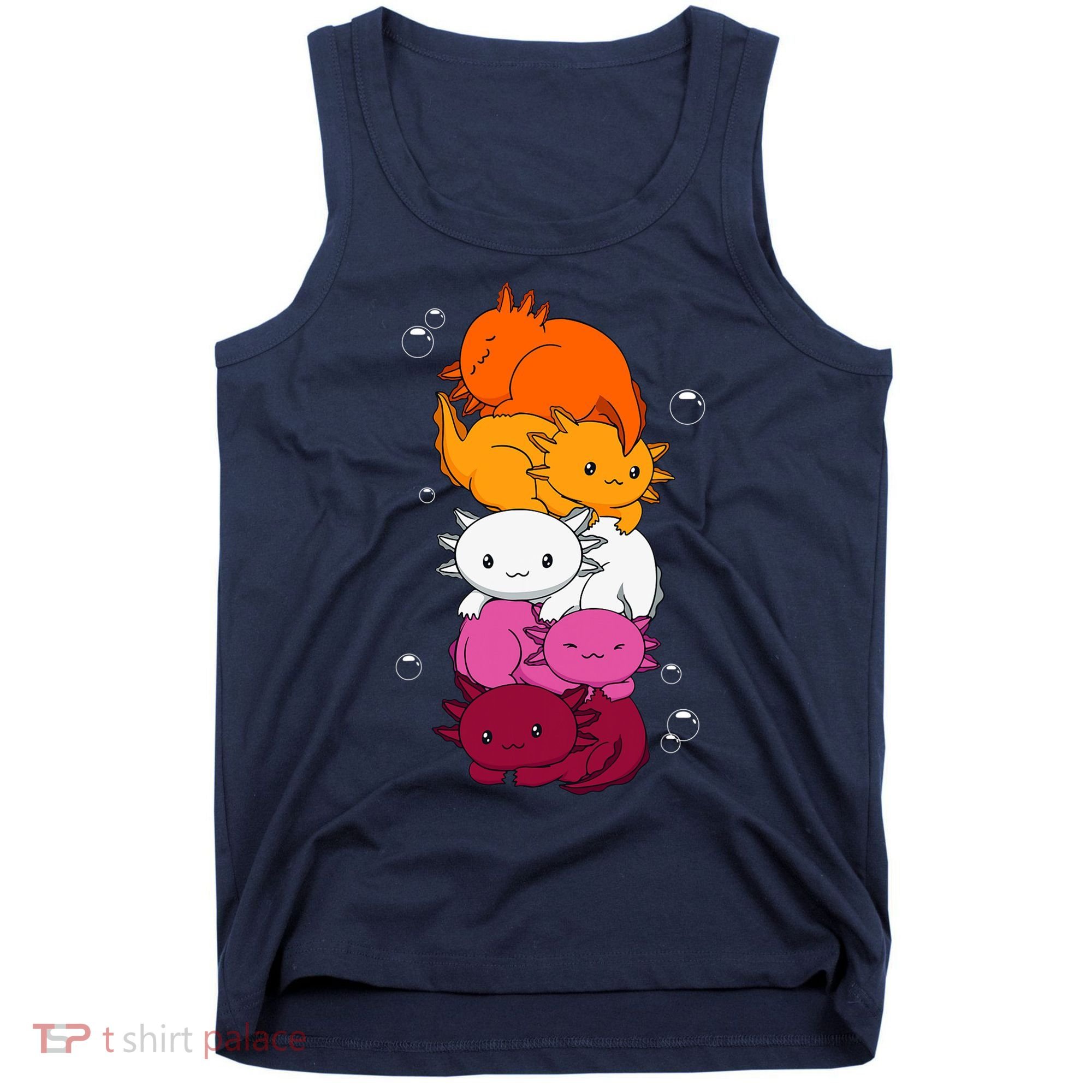 Kawaii Axolotl Pile Lesbian Pride Flag LGBTQ Tank Top