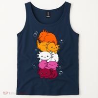 Kawaii Axolotl Pile Lesbian Pride Flag LGBTQ Tank Top thumb 2