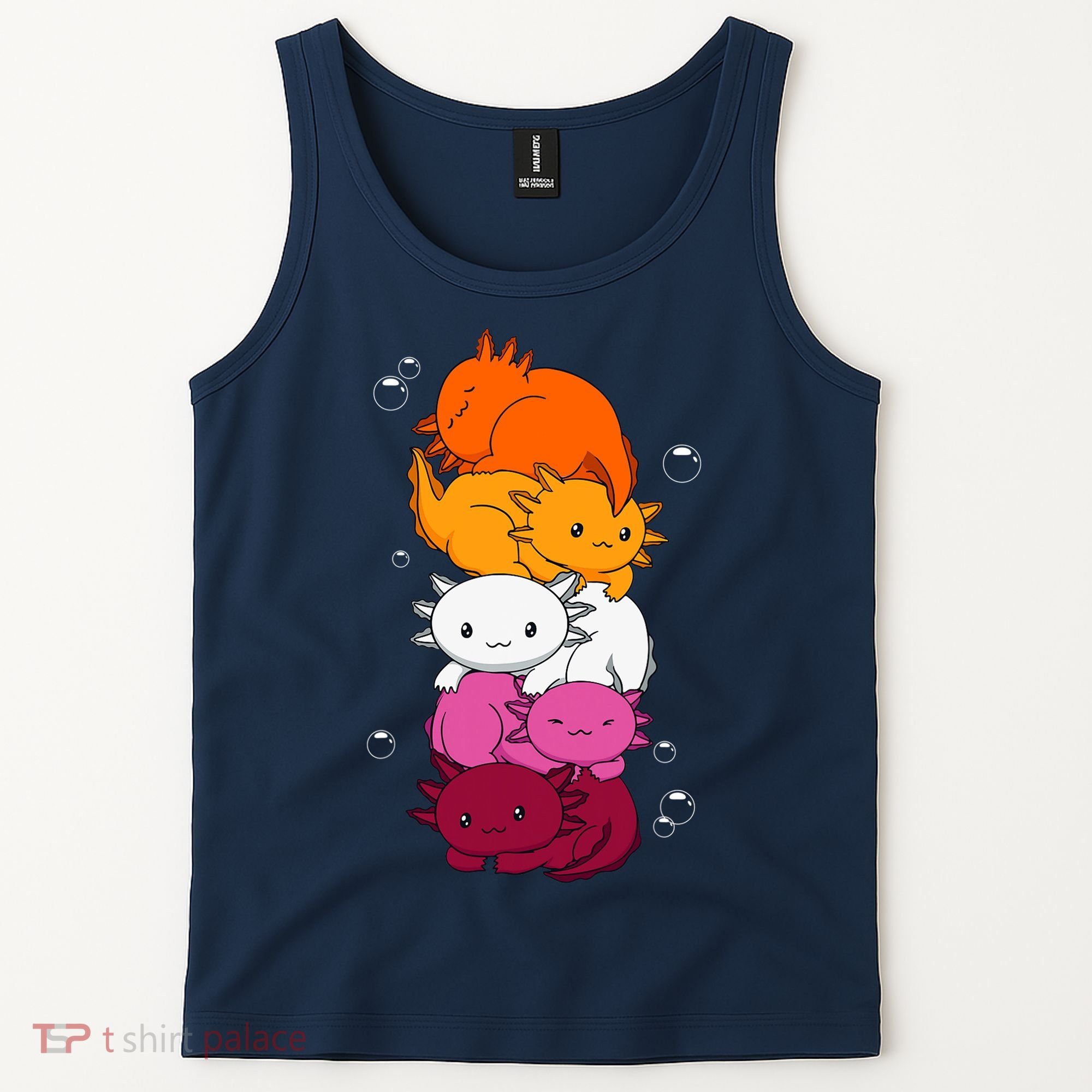 Kawaii Axolotl Pile Lesbian Pride Flag LGBTQ Tank Top