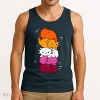 Kawaii Axolotl Pile Lesbian Pride Flag LGBTQ Tank Top thumb 3