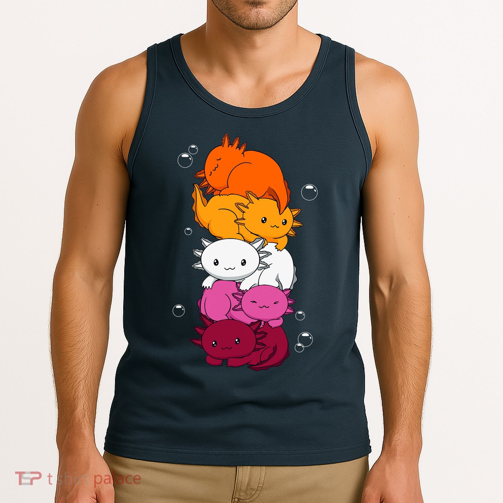 Kawaii Axolotl Pile Lesbian Pride Flag LGBTQ Tank Top
