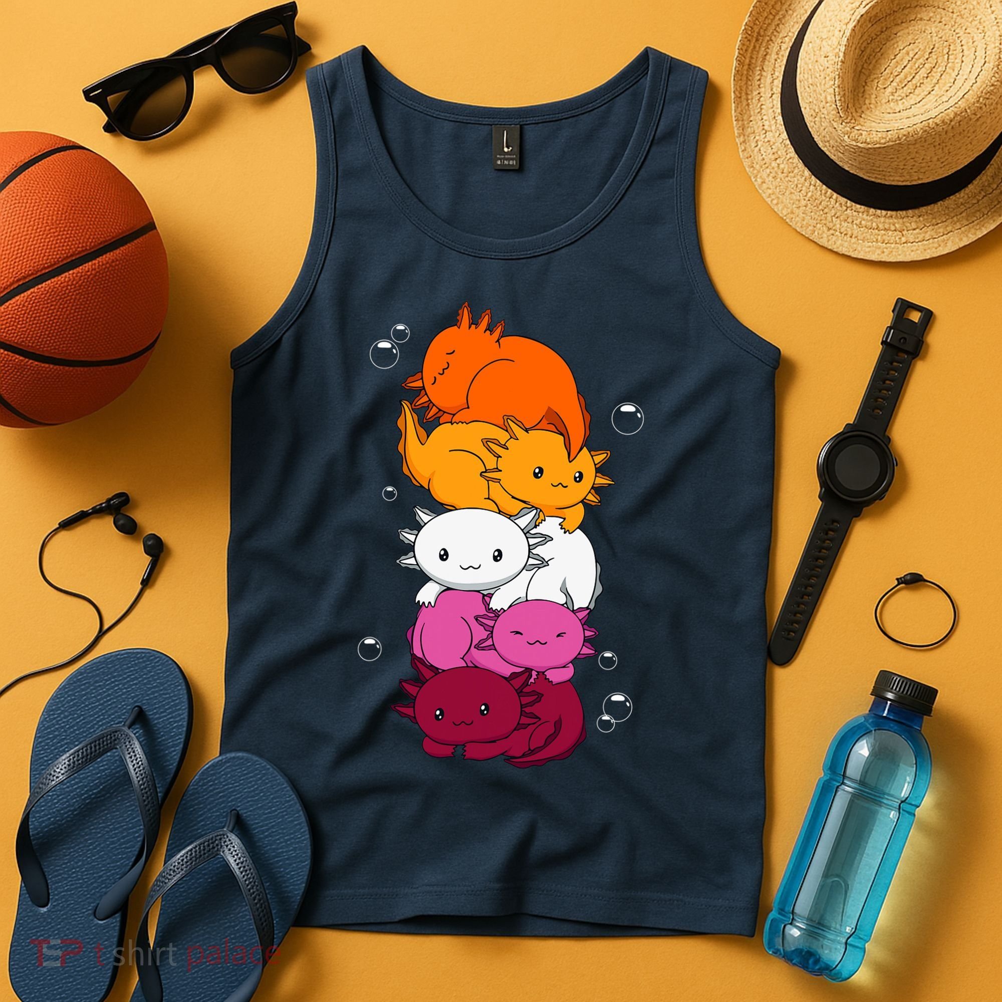 Kawaii Axolotl Pile Lesbian Pride Flag LGBTQ Tank Top
