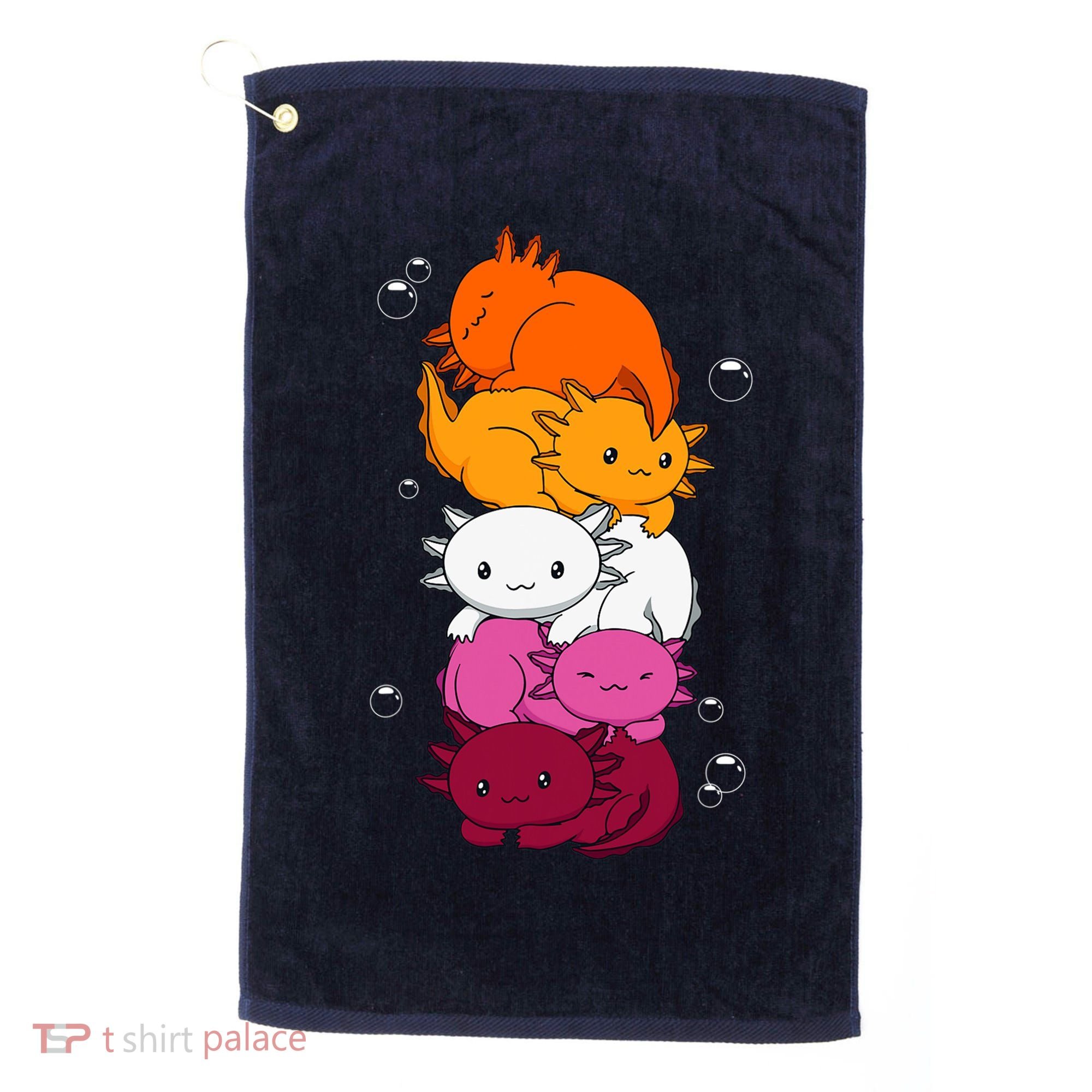 Kawaii Axolotl Pile Lesbian Pride Flag LGBTQ Golf Towel