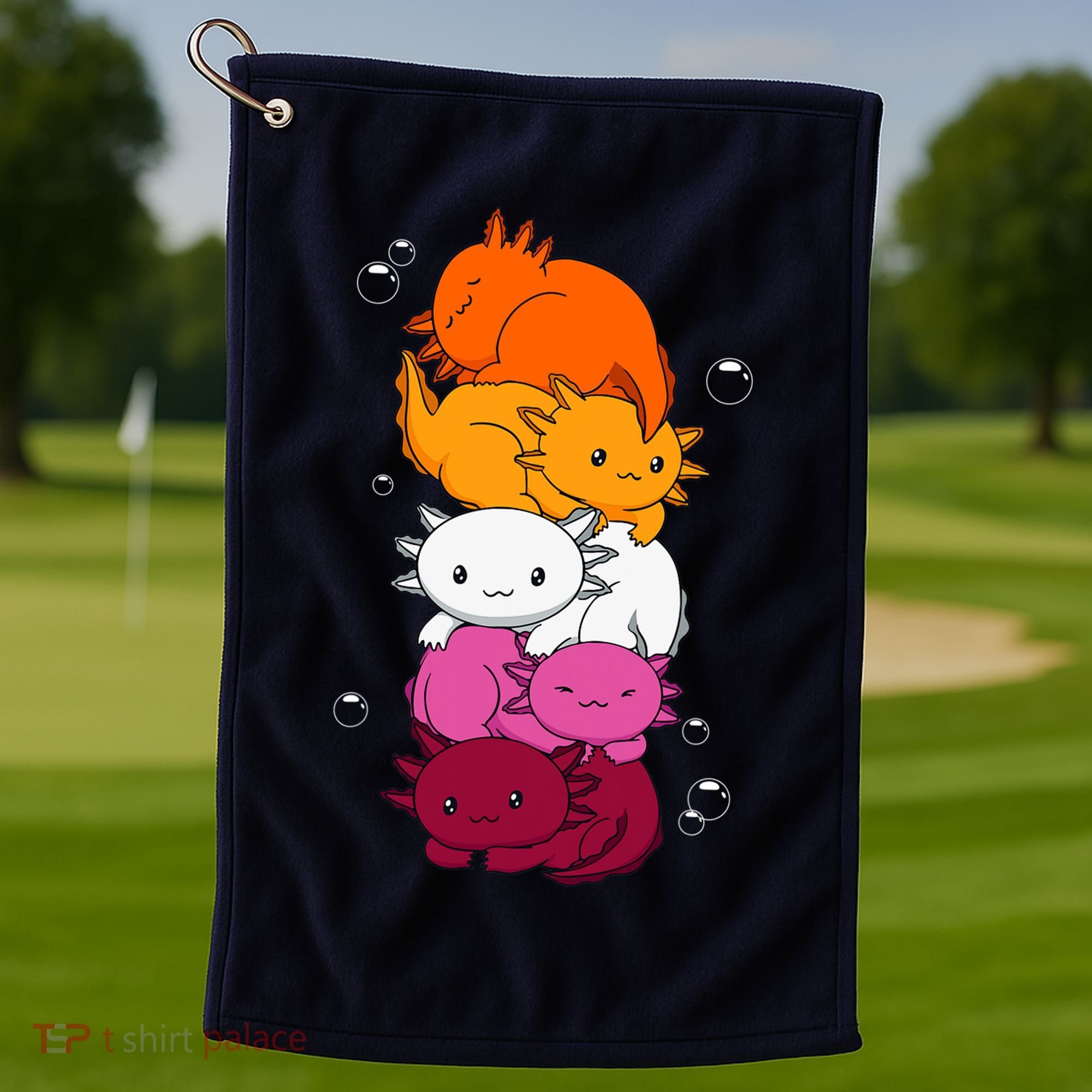 Kawaii Axolotl Pile Lesbian Pride Flag LGBTQ Golf Towel