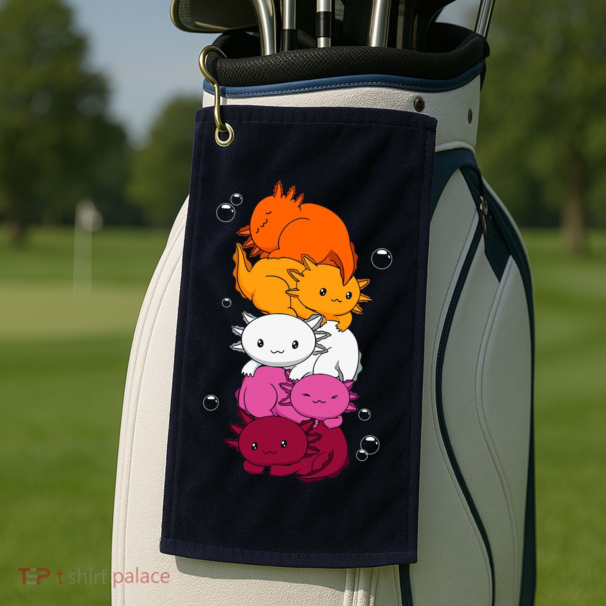 Kawaii Axolotl Pile Lesbian Pride Flag LGBTQ Golf Towel